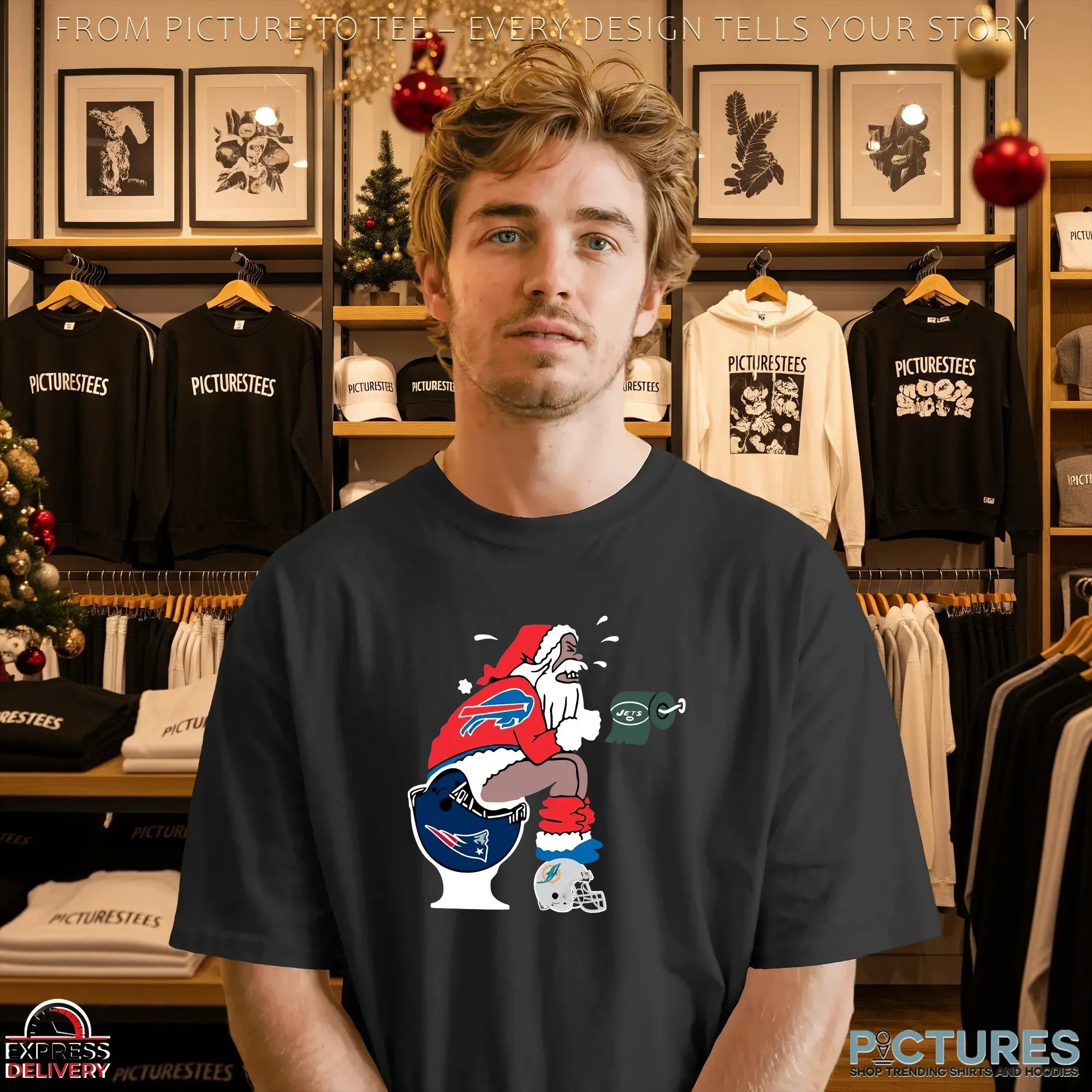 Buffalo Bills Santa Toilet Rivalry NFL Christmas Parody Graphic T Shirt