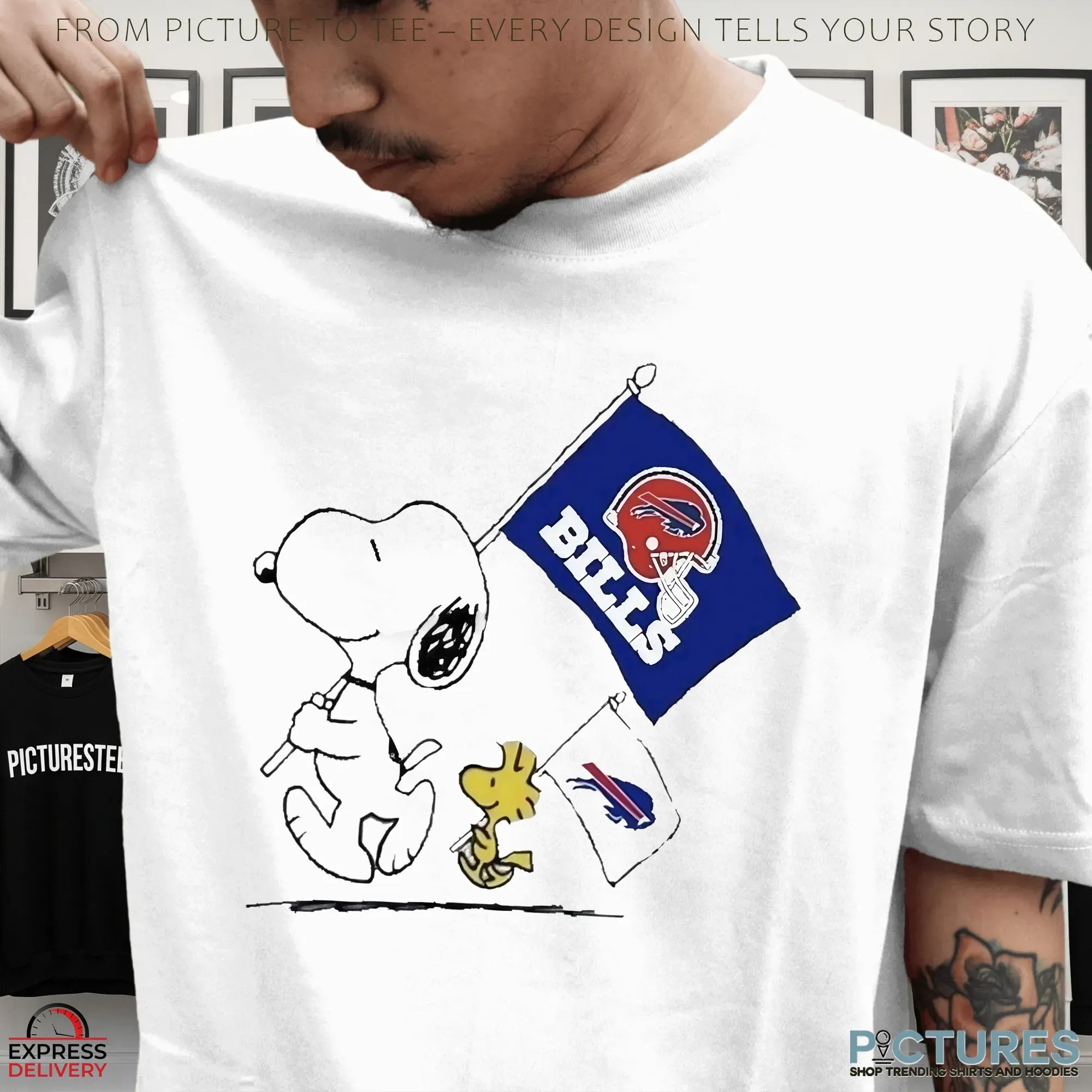 Buffalo Bills Snoopy and Woodstock Peanuts NFL Football Fan Graphic T Shirt
