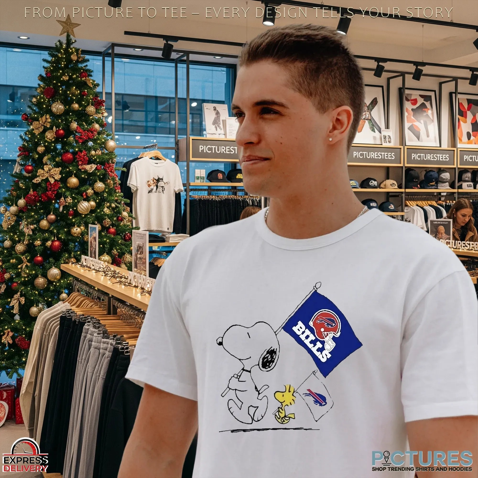 Buffalo Bills Snoopy and Woodstock Peanuts NFL Football Fan Graphic T Shirt