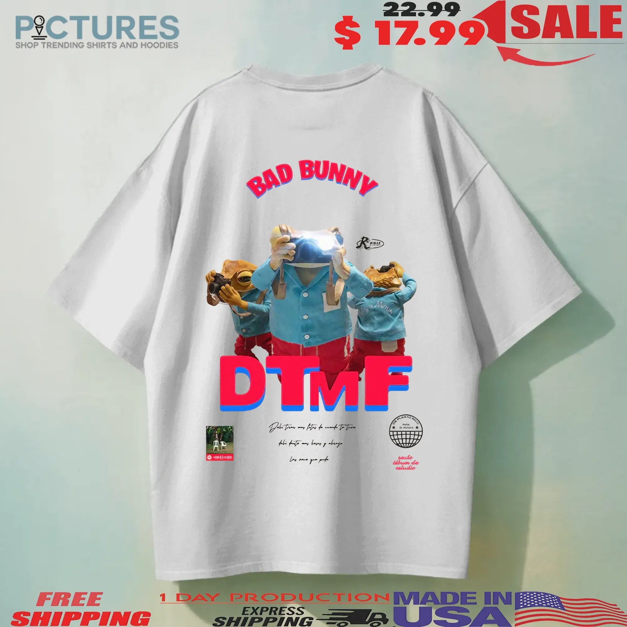 Camiseta Bad Bunny DTMF Latin Music Retro Album Cover para el mundo T Shirt
