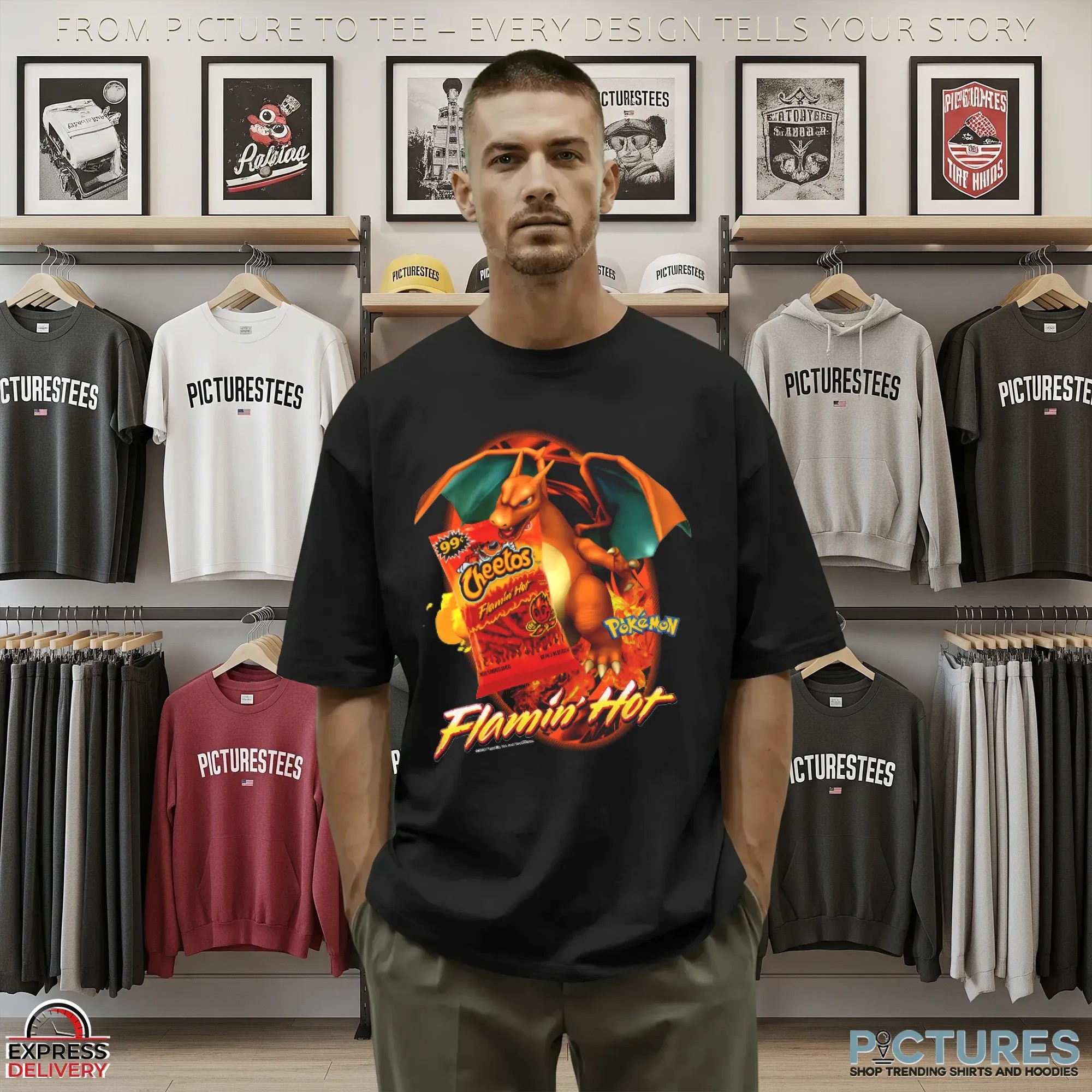 Charizard Pokémon Cheetos Flamin' Hot Anime Fans and Retro Snack Lovers Mashup T Shirt