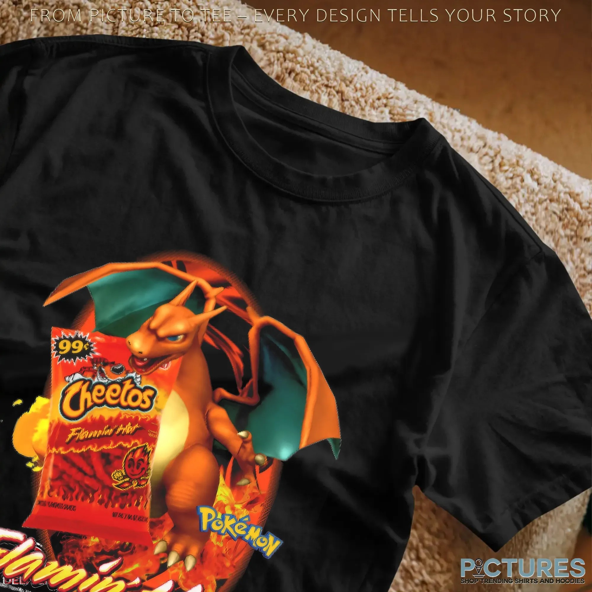 Charizard Pokémon Cheetos Flamin' Hot Anime Fans and Retro Snack Lovers Mashup T Shirt