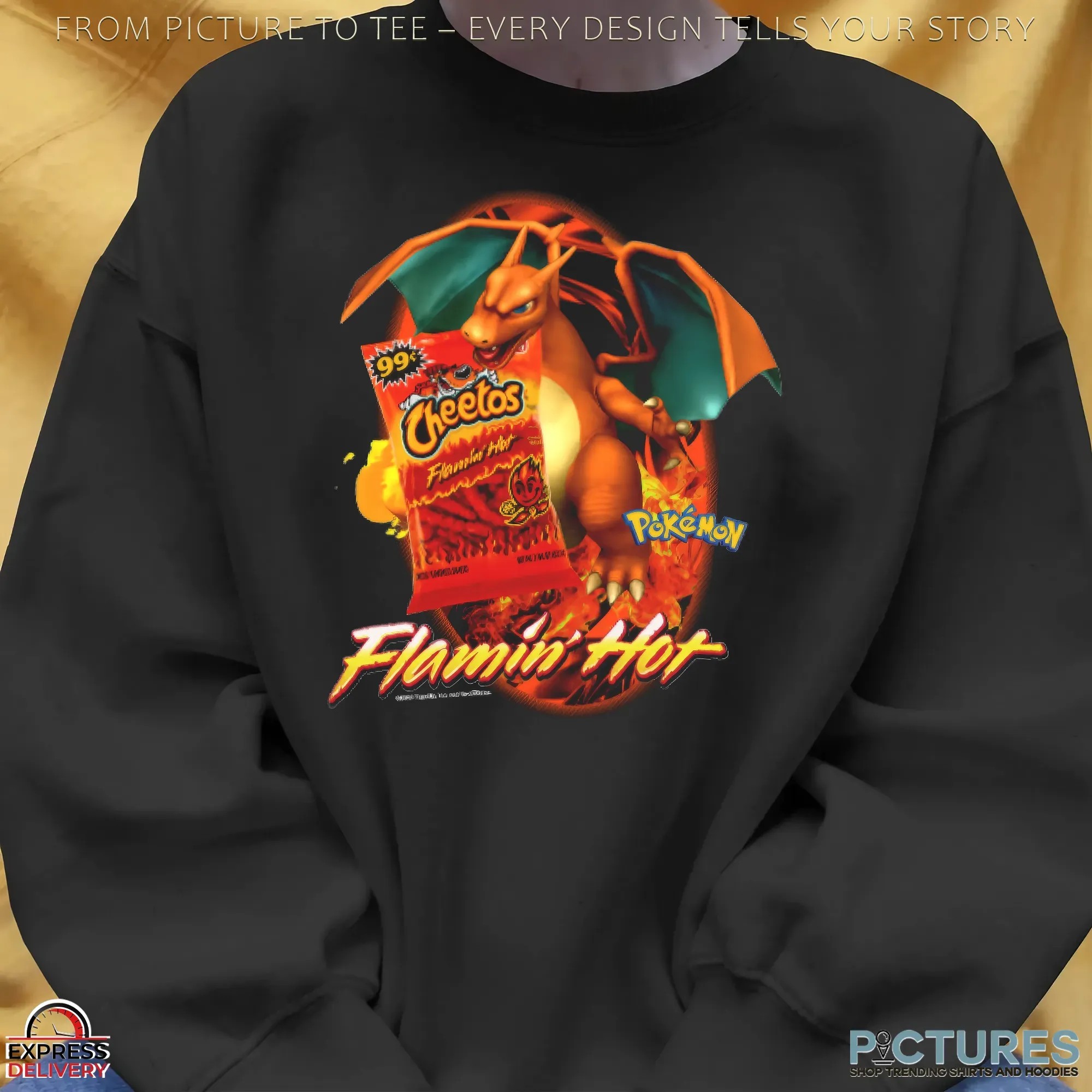 Charizard Pokémon Cheetos Flamin' Hot Anime Fans and Retro Snack Lovers Mashup T Shirt