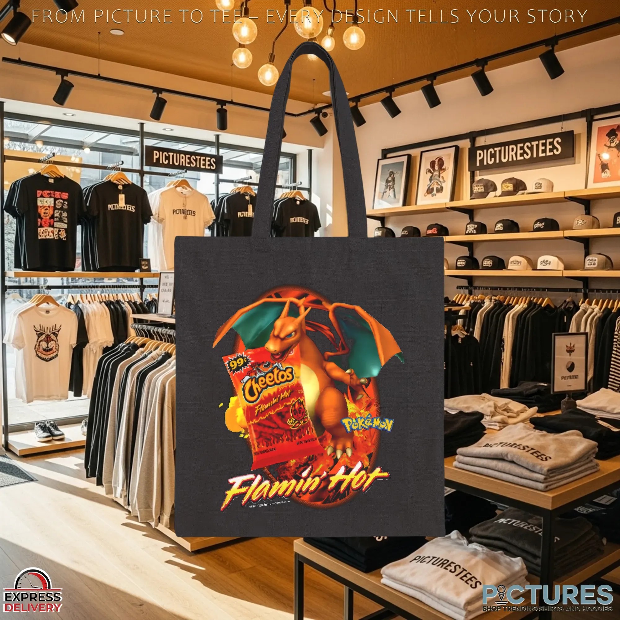 Charizard Pokémon Cheetos Flamin' Hot Anime Fans and Retro Snack Lovers Mashup T Shirt