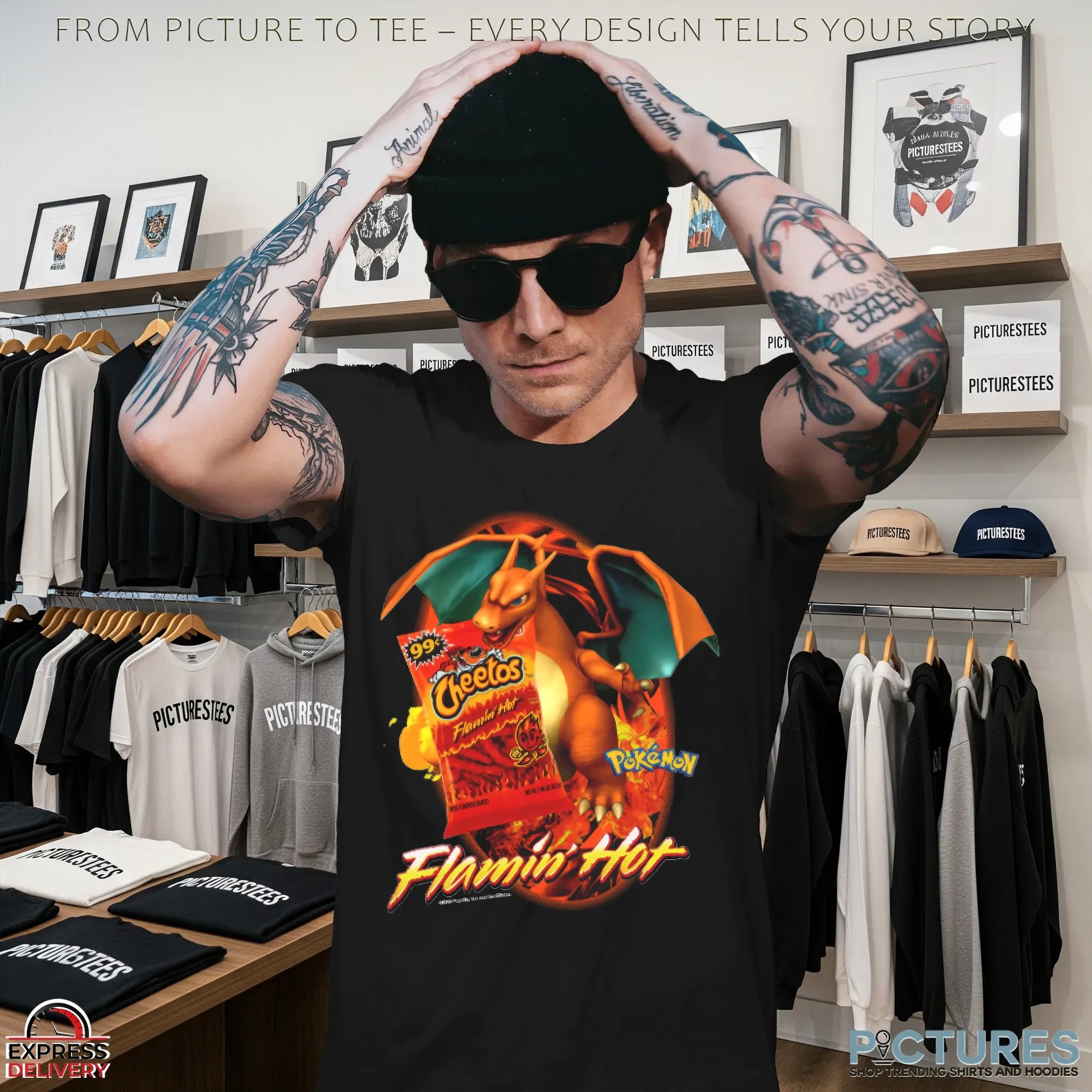 Charizard Pokémon Cheetos Flamin' Hot Anime Fans and Retro Snack Lovers Mashup T Shirt