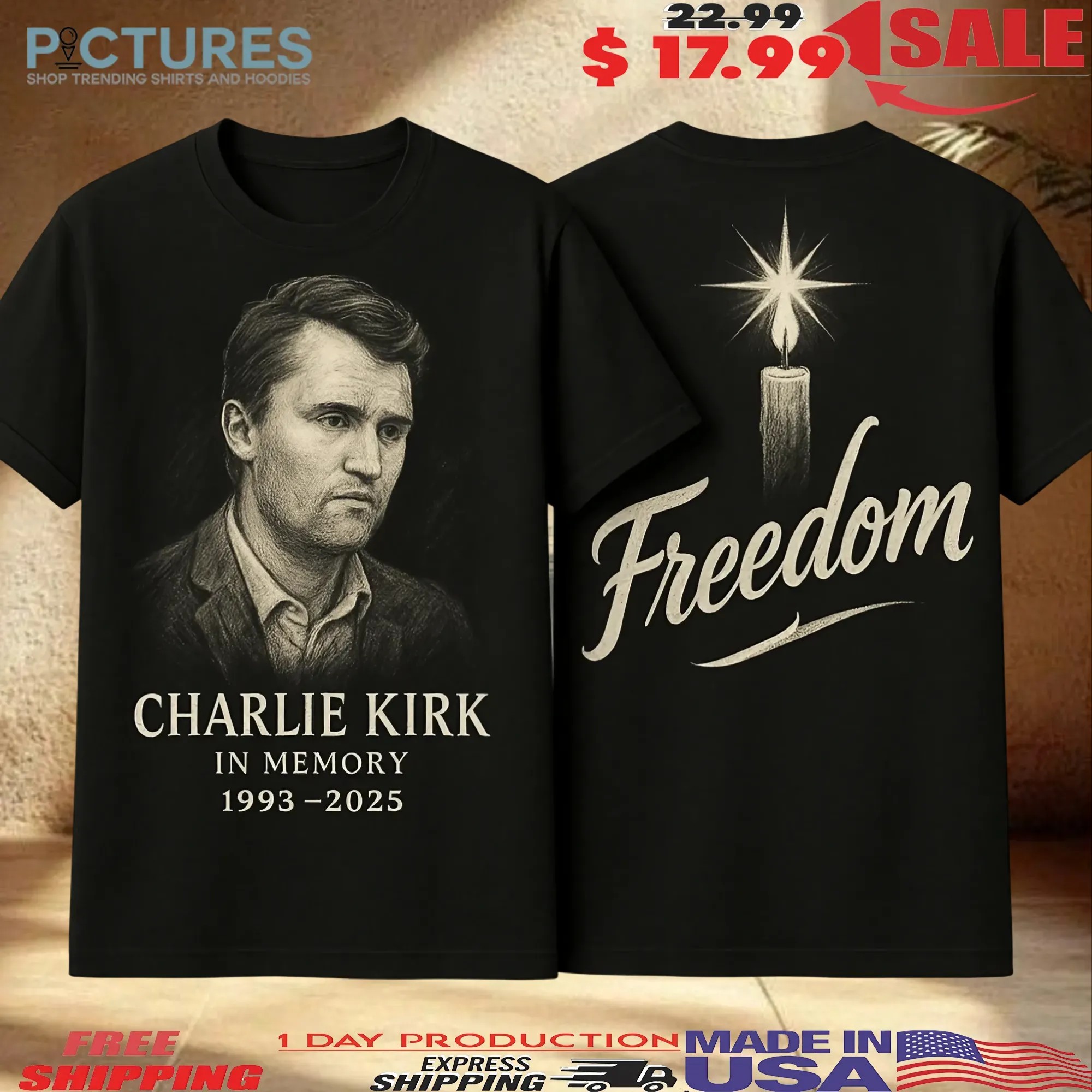 Charlie Kirk In Memory 1993 2025 Freedom Memorial T Shirt