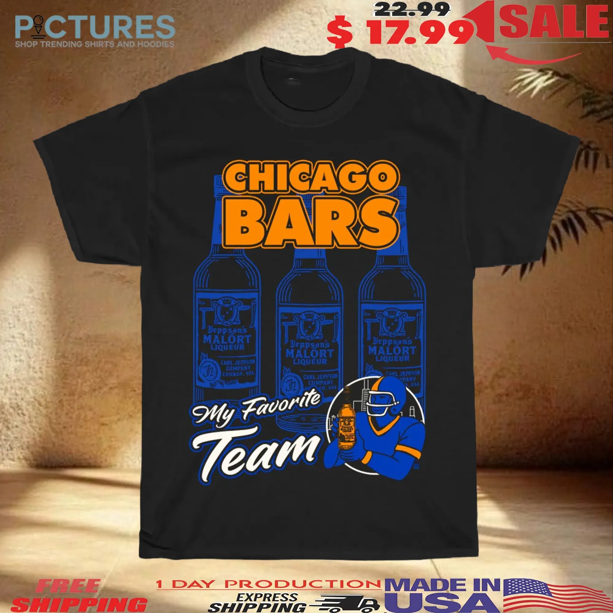 Chicago Bars Parody Chicago Bears With Jeppson’s Malört Liquor Retro Football Fan T Shirt