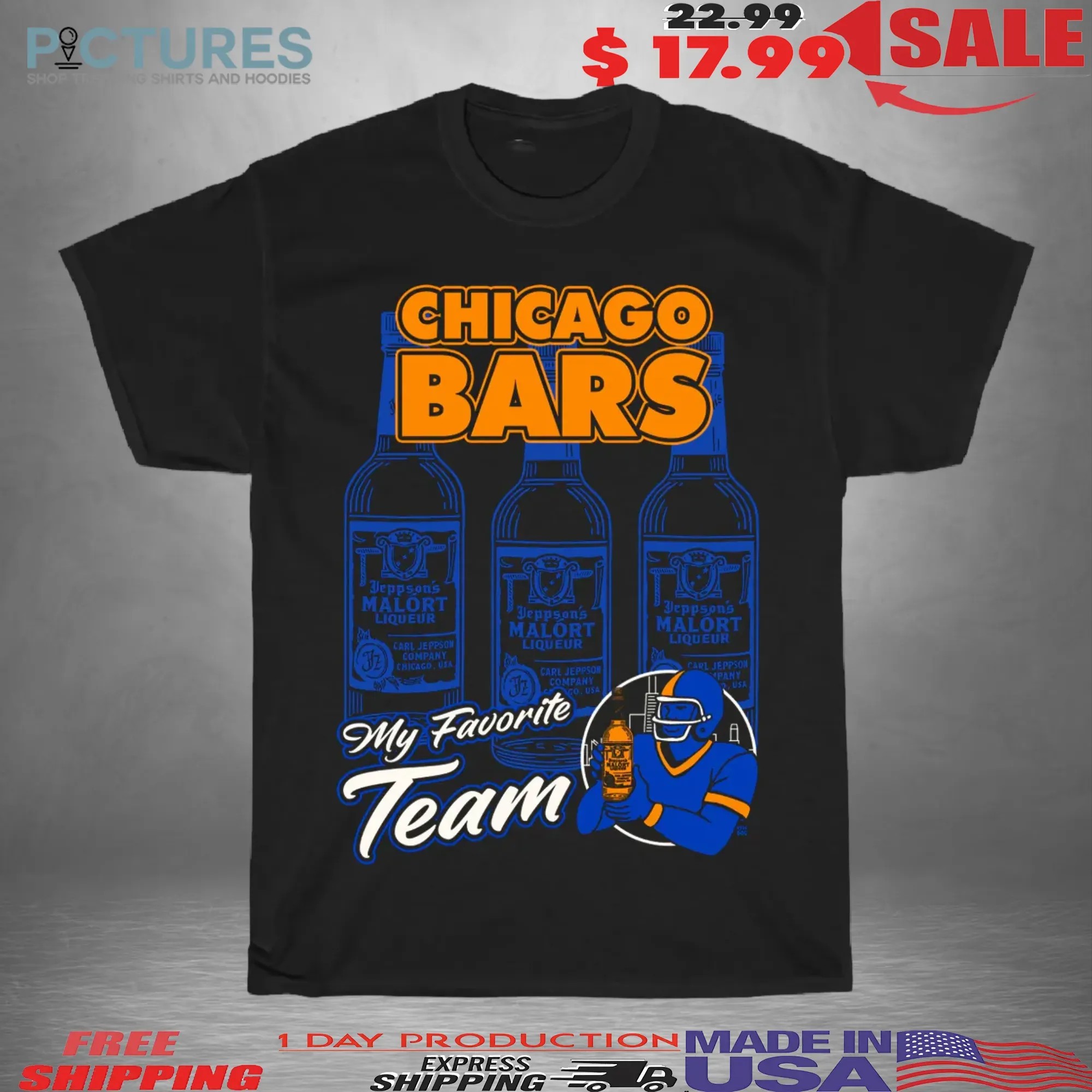 Chicago Bars Parody Chicago Bears With Jeppson’s Malört Liquor Retro Football Fan T Shirt