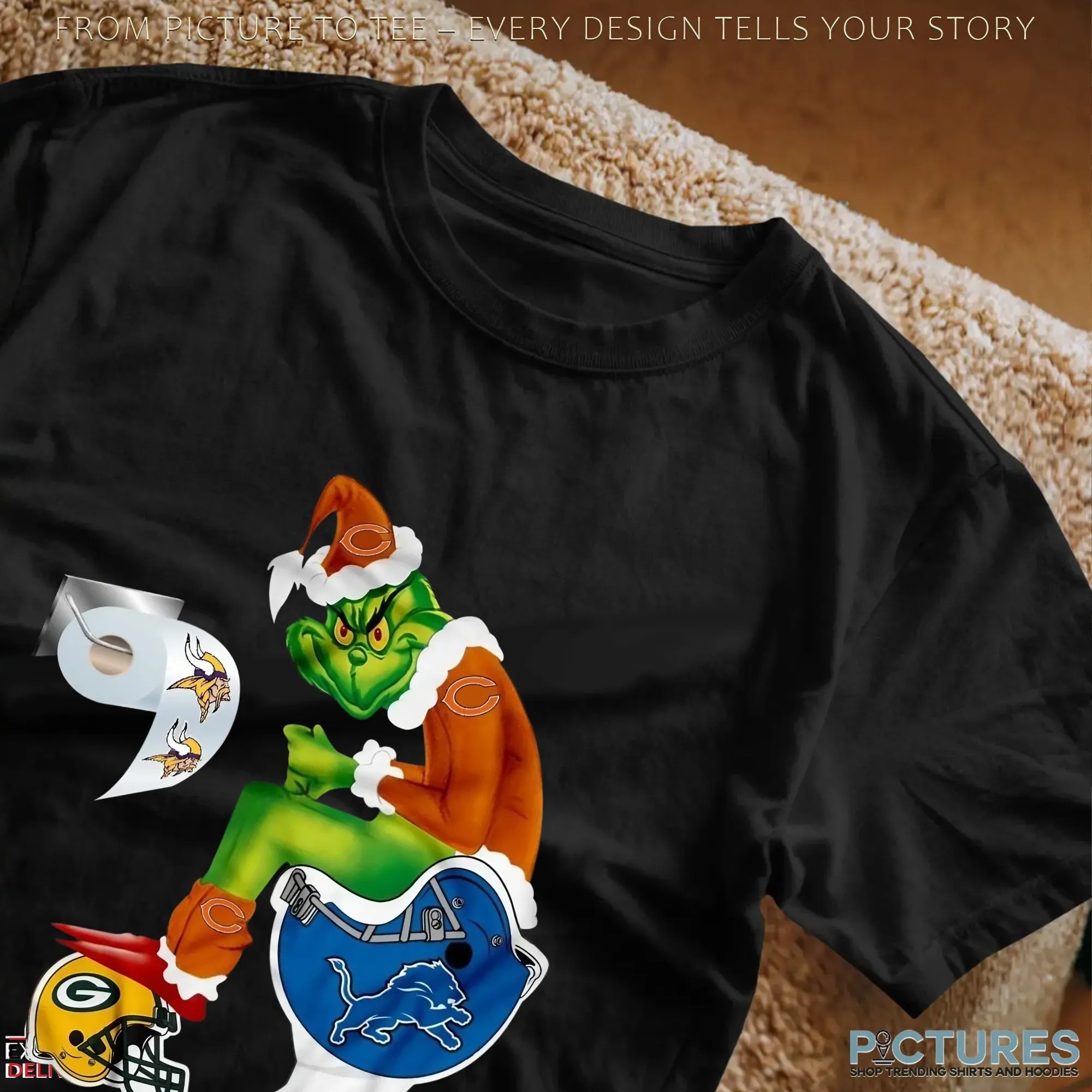 Chicago Bears Grinch Santa Rivalry NFL Christmas Parody Graphic T Shirt