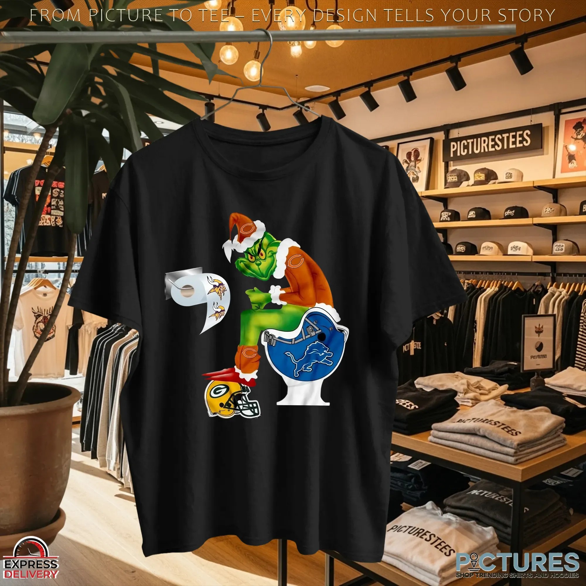 Chicago Bears Grinch Santa Rivalry NFL Christmas Parody Graphic T Shirt