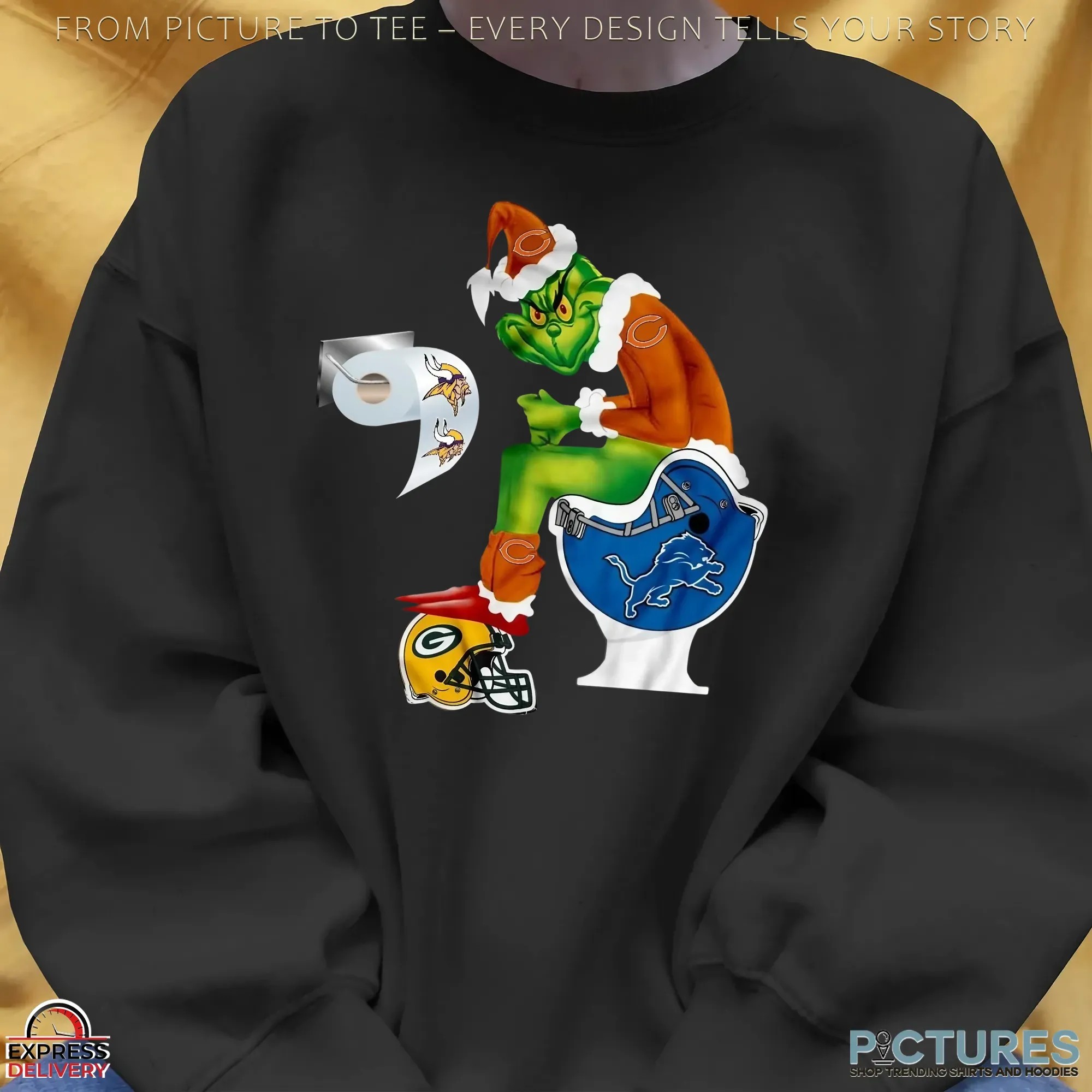 Chicago Bears Grinch Santa Rivalry NFL Christmas Parody Graphic T Shirt