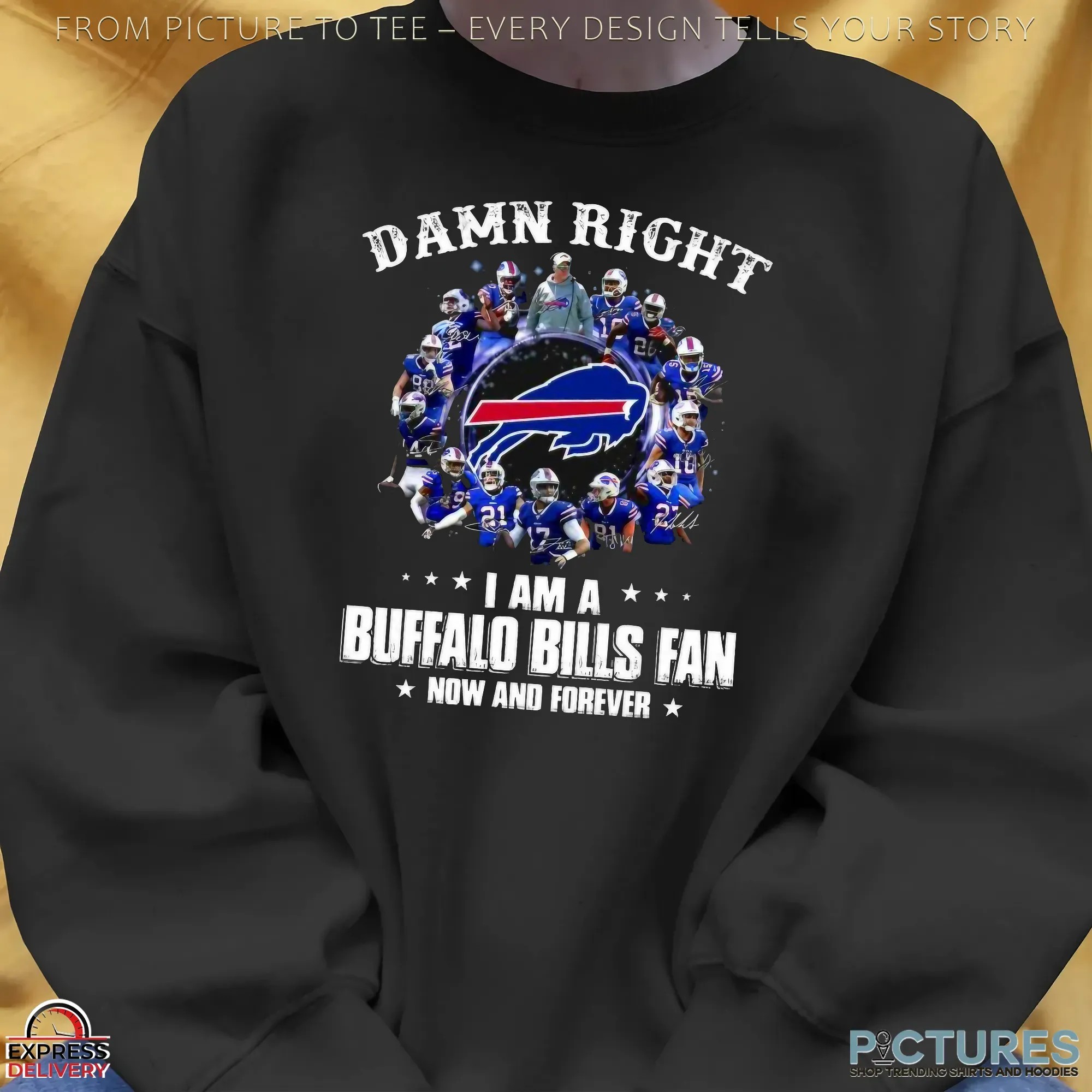 Damn Right I Am A Bills Fan Now And Forever Buffalo Bills Signatures T Shirt