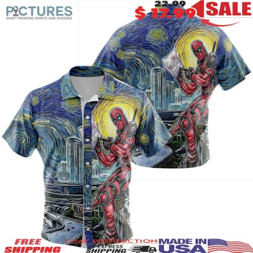 Deadpool Starry Night All Over Print Button Up Hawaiian Shirt