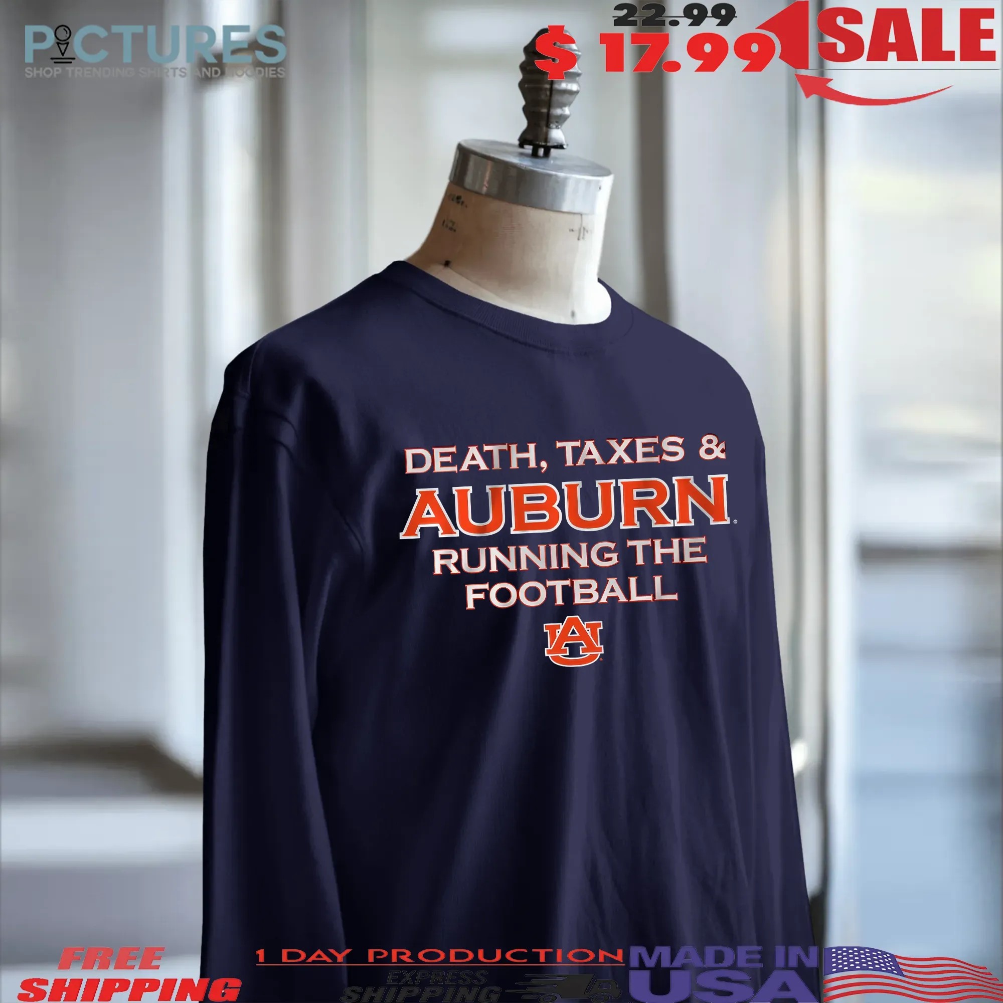 Death Taxes and Auburn Running the Football T Shirt