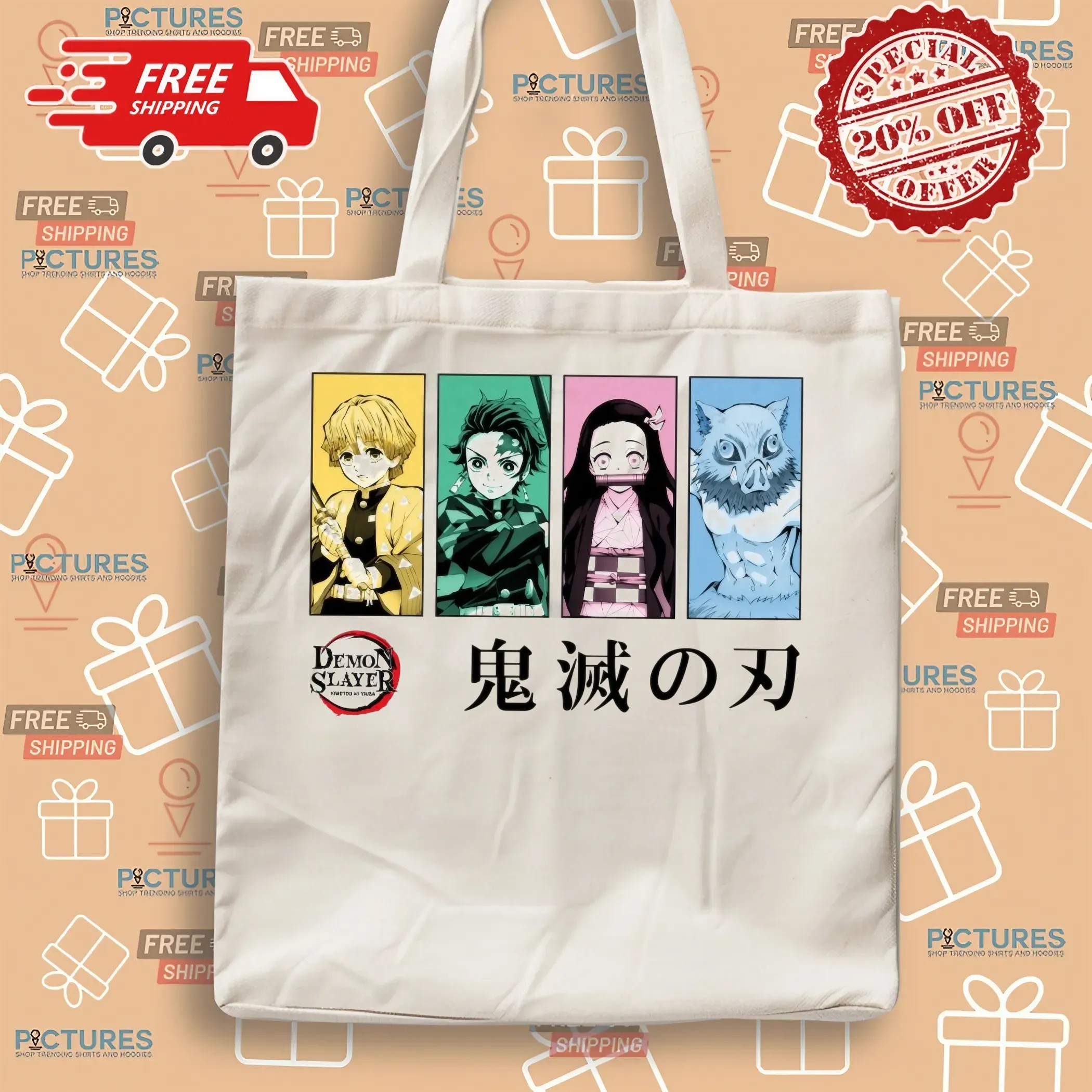 Demon Slayer SSN 1 Tanjiro Nezuko Zenitsu Inosuke Monochromatic Group Framed on Tofu T Shirt