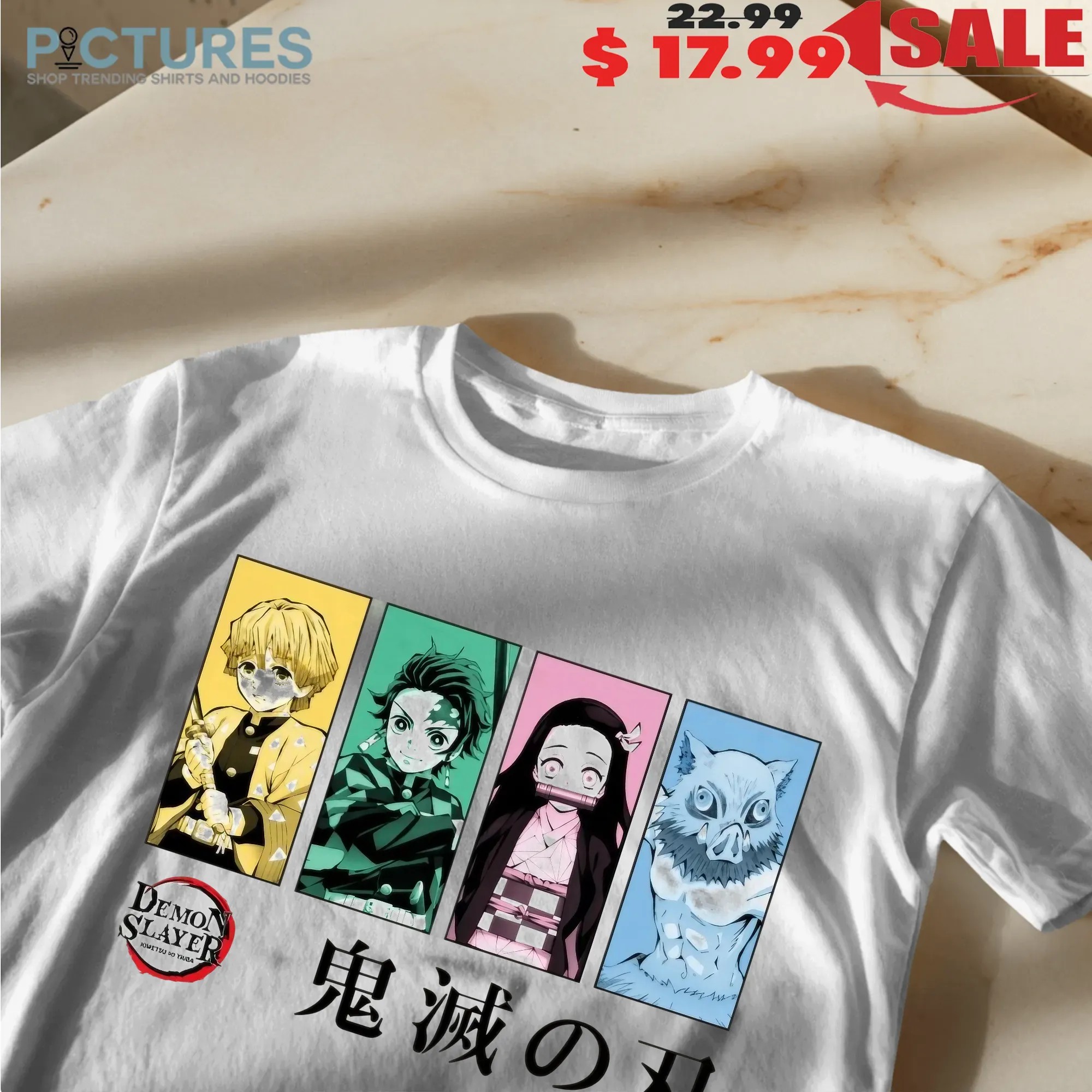 Demon Slayer SSN 1 Tanjiro Nezuko Zenitsu Inosuke Monochromatic Group Framed on Tofu T Shirt