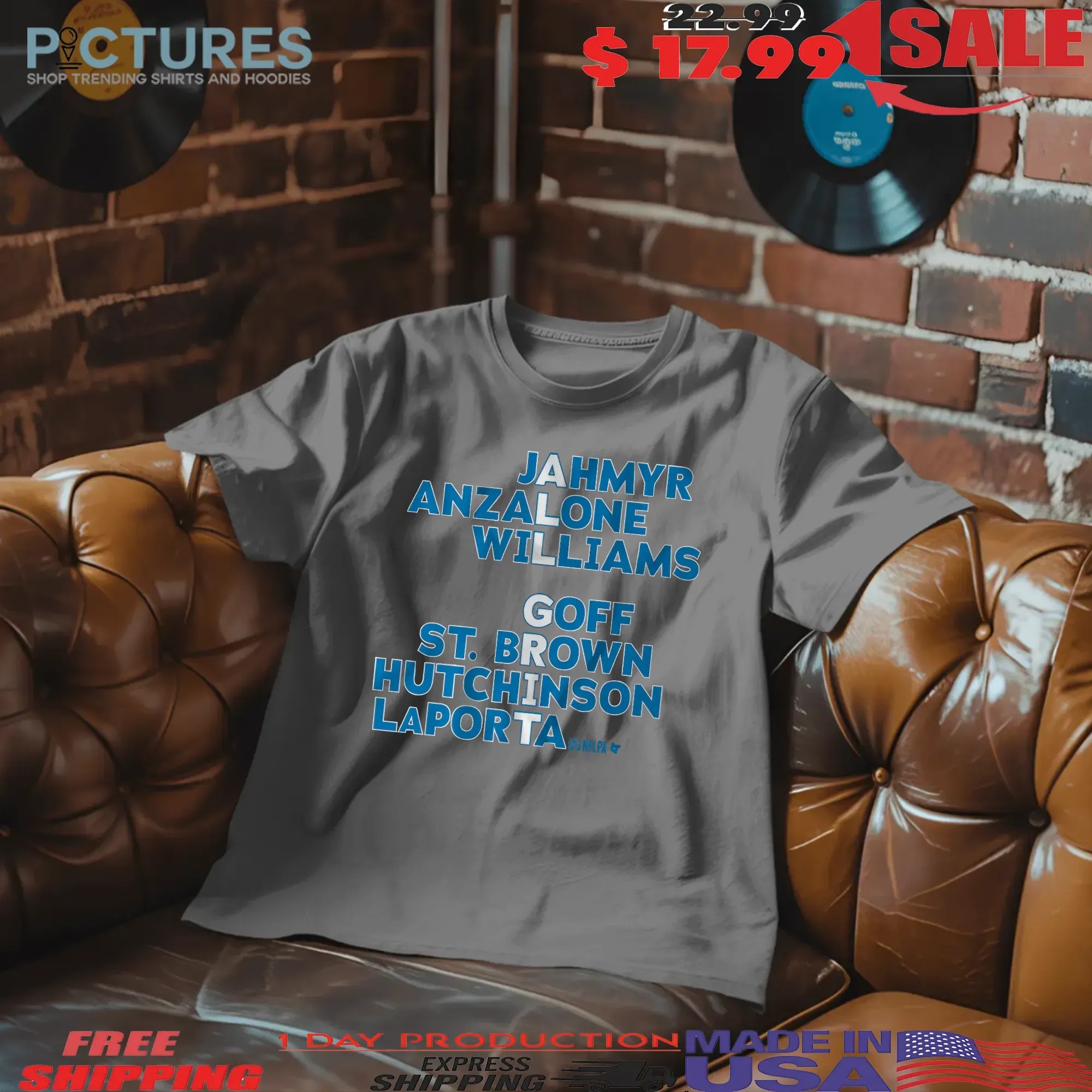 Detroit All Grit Names Jahmyr Anzalone Williams Goff St Brown Hutchinson Laporta T Shirt