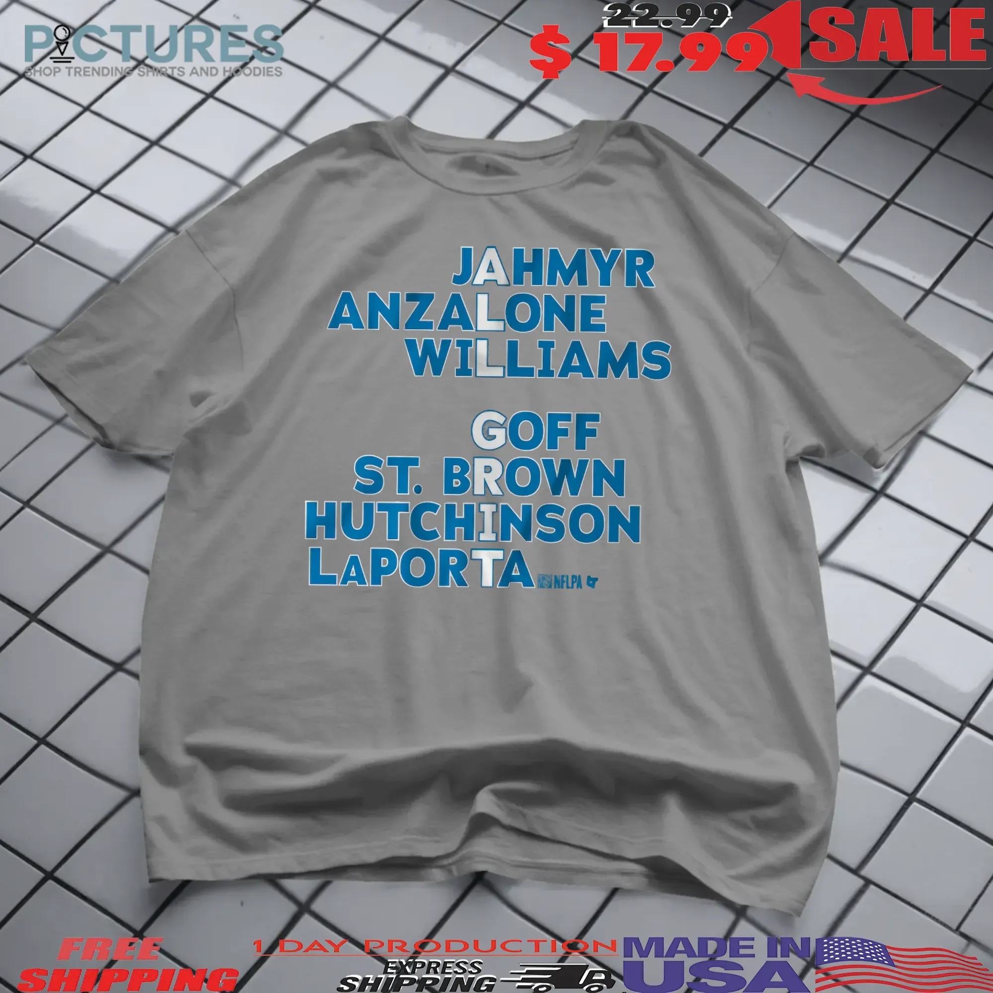 Detroit All Grit Names Jahmyr Anzalone Williams Goff St Brown Hutchinson Laporta T Shirt