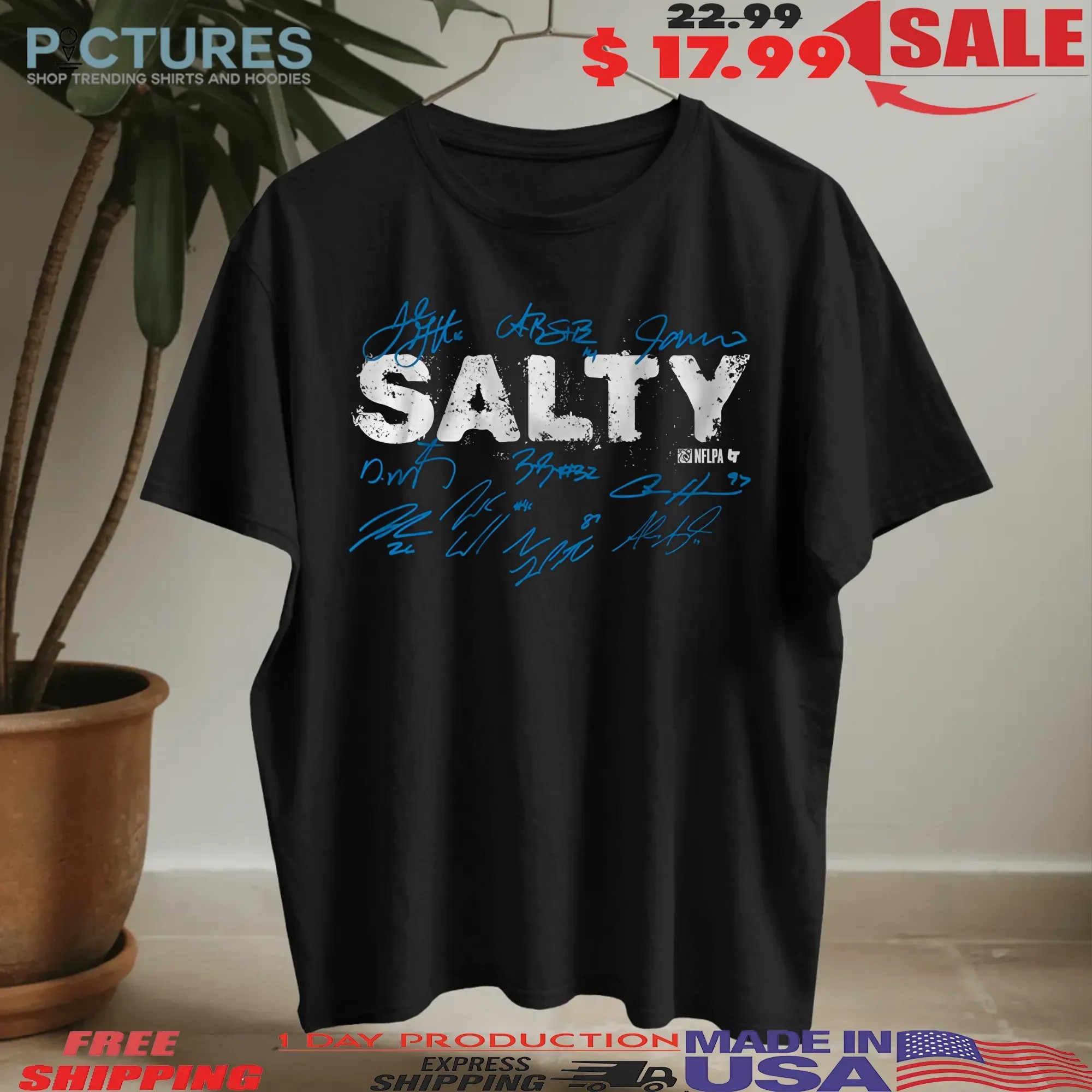 Detroit Lions Football Salty Players Signatures T Shirt