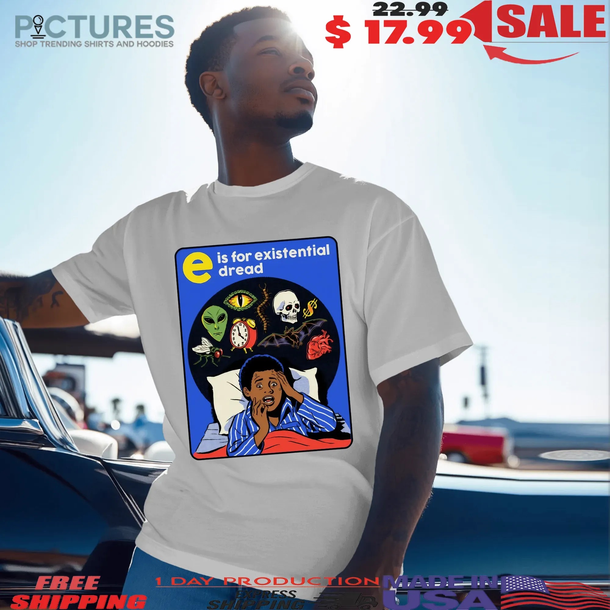E is for Existential Dread Retro Anxiety Comic Horro Halloween T Shirt