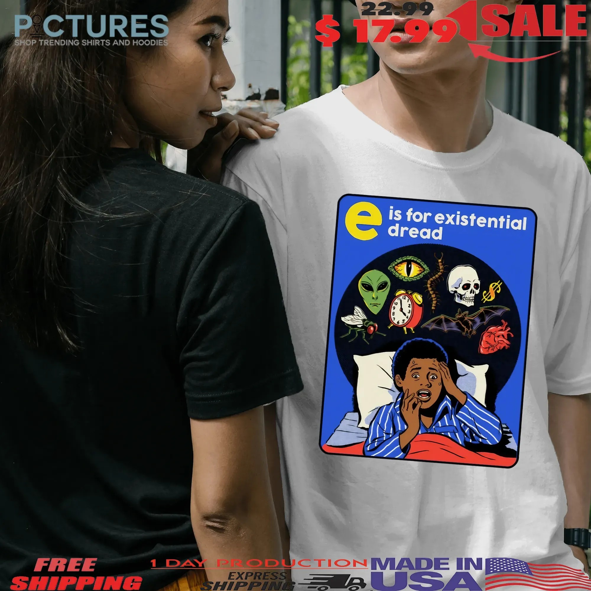 E is for Existential Dread Retro Anxiety Comic Horro Halloween T Shirt