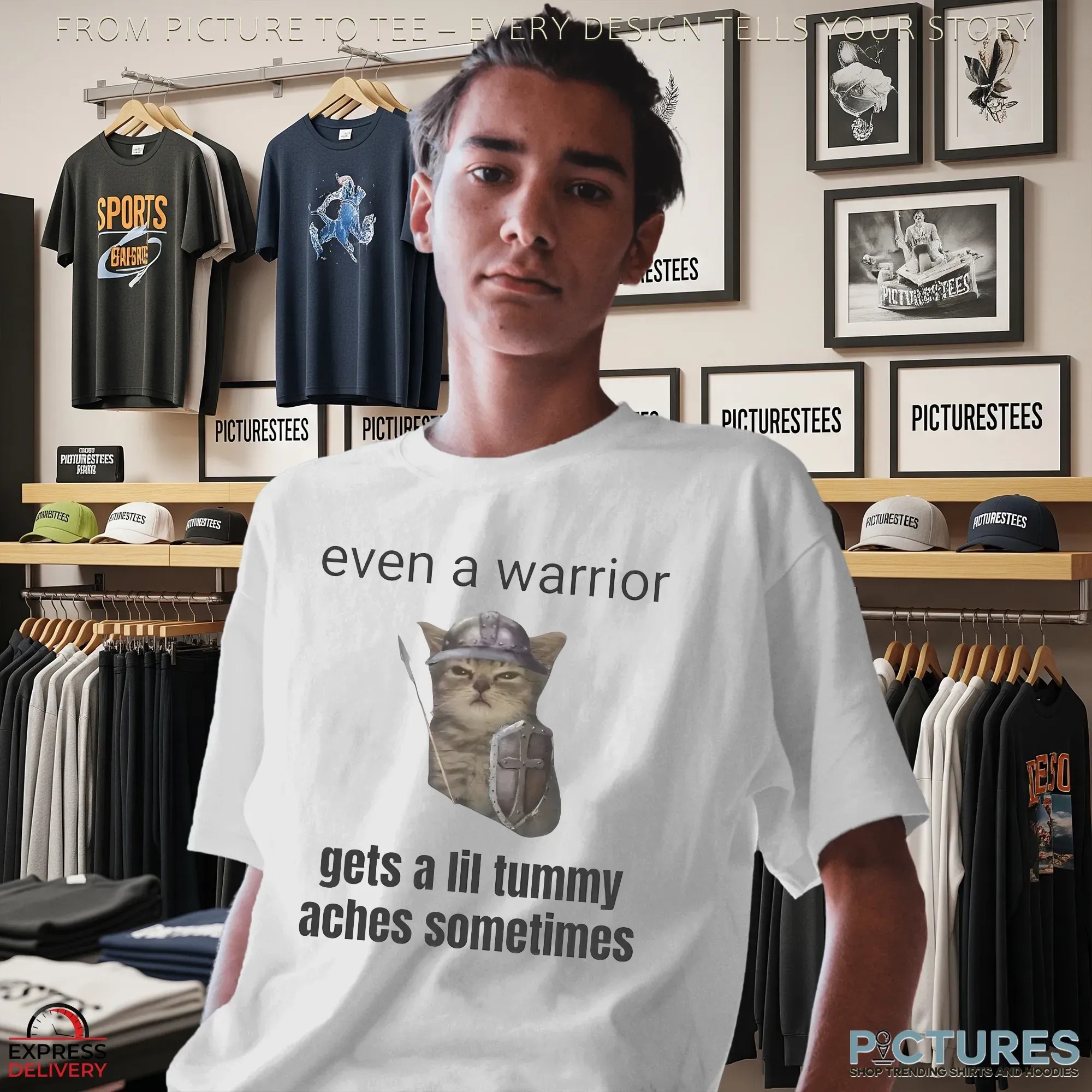 Even A Warrior Gets A Lil Tummy Aches Sometimes Cat Meme T Shirt