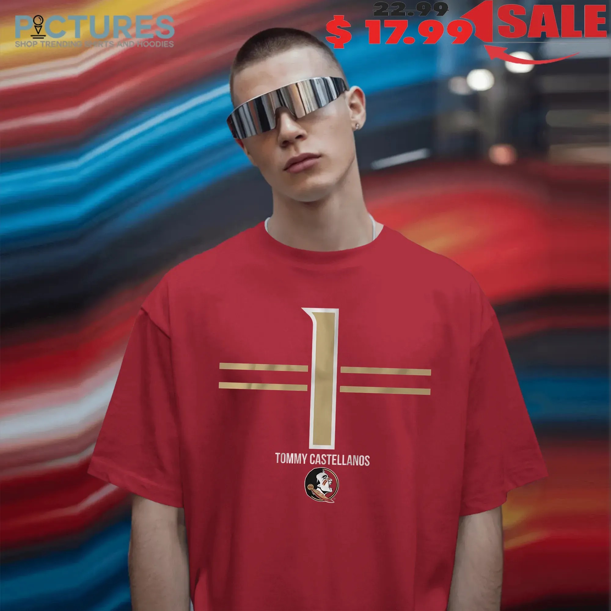 FSU Florida State Seminoles Football Tommy Castellanos 1 Stripe T Shirt
