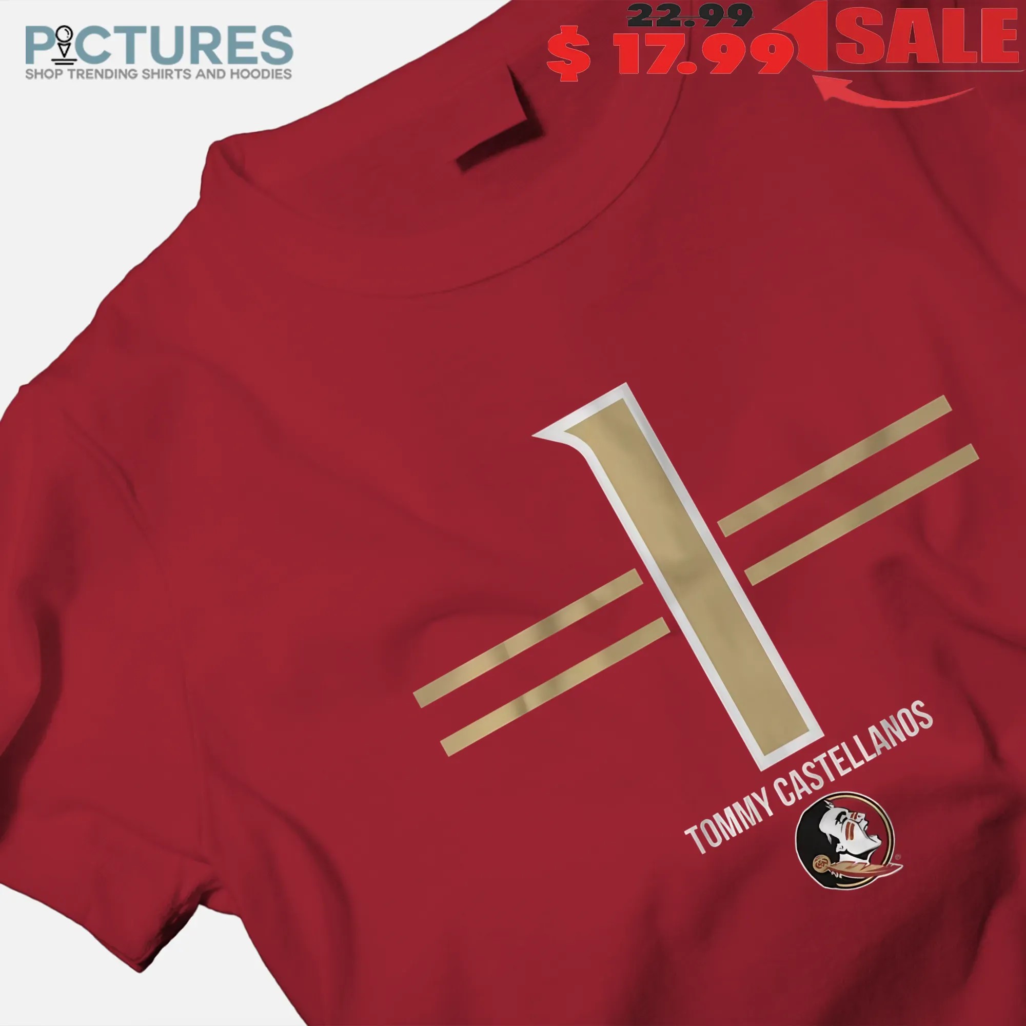 FSU Florida State Seminoles Football Tommy Castellanos 1 Stripe T Shirt