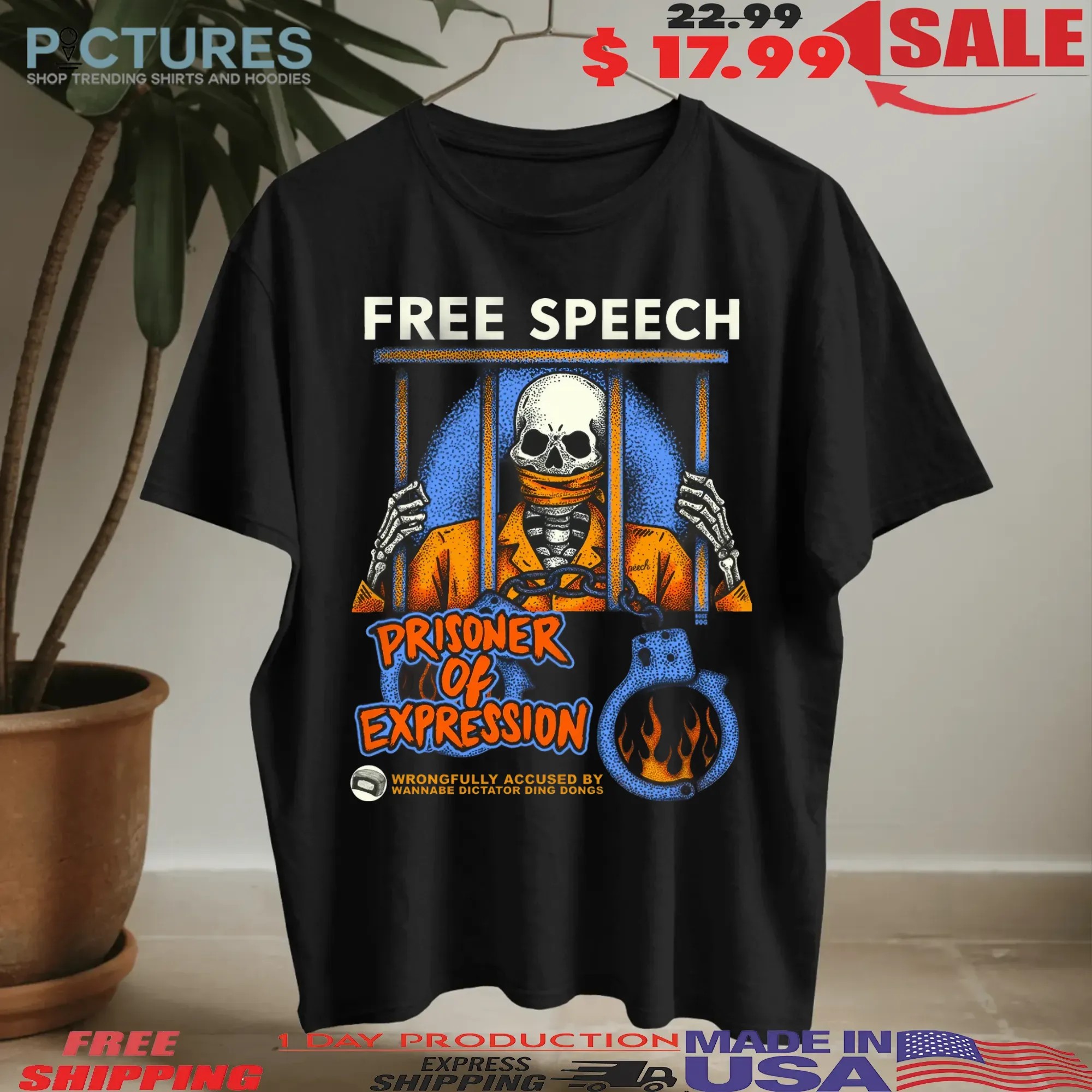 Free Speech Prisoner Of Expression Wrongfully Accused By Wannabe Dictator Ding Dongs Skeleton T Shirt