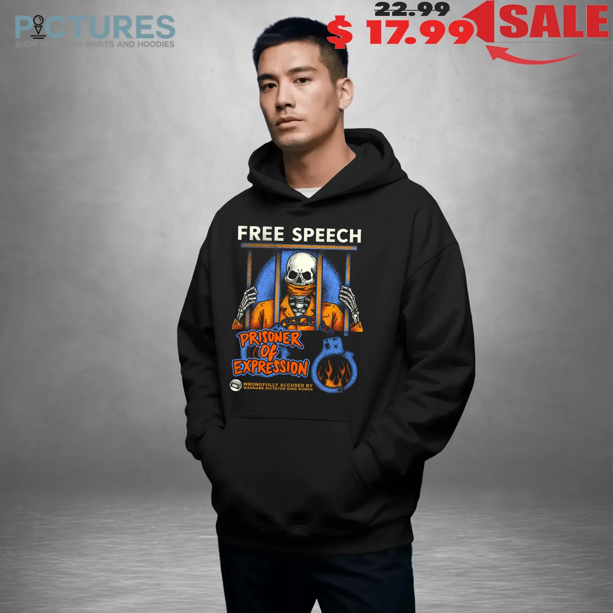 Free Speech Prisoner Of Expression Wrongfully Accused By Wannabe Dictator Ding Dongs Skeleton T Shirt