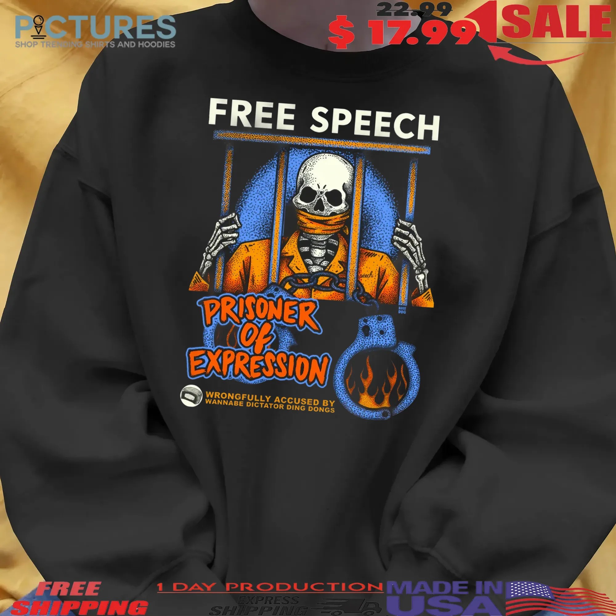 Free Speech Prisoner Of Expression Wrongfully Accused By Wannabe Dictator Ding Dongs Skeleton T Shirt