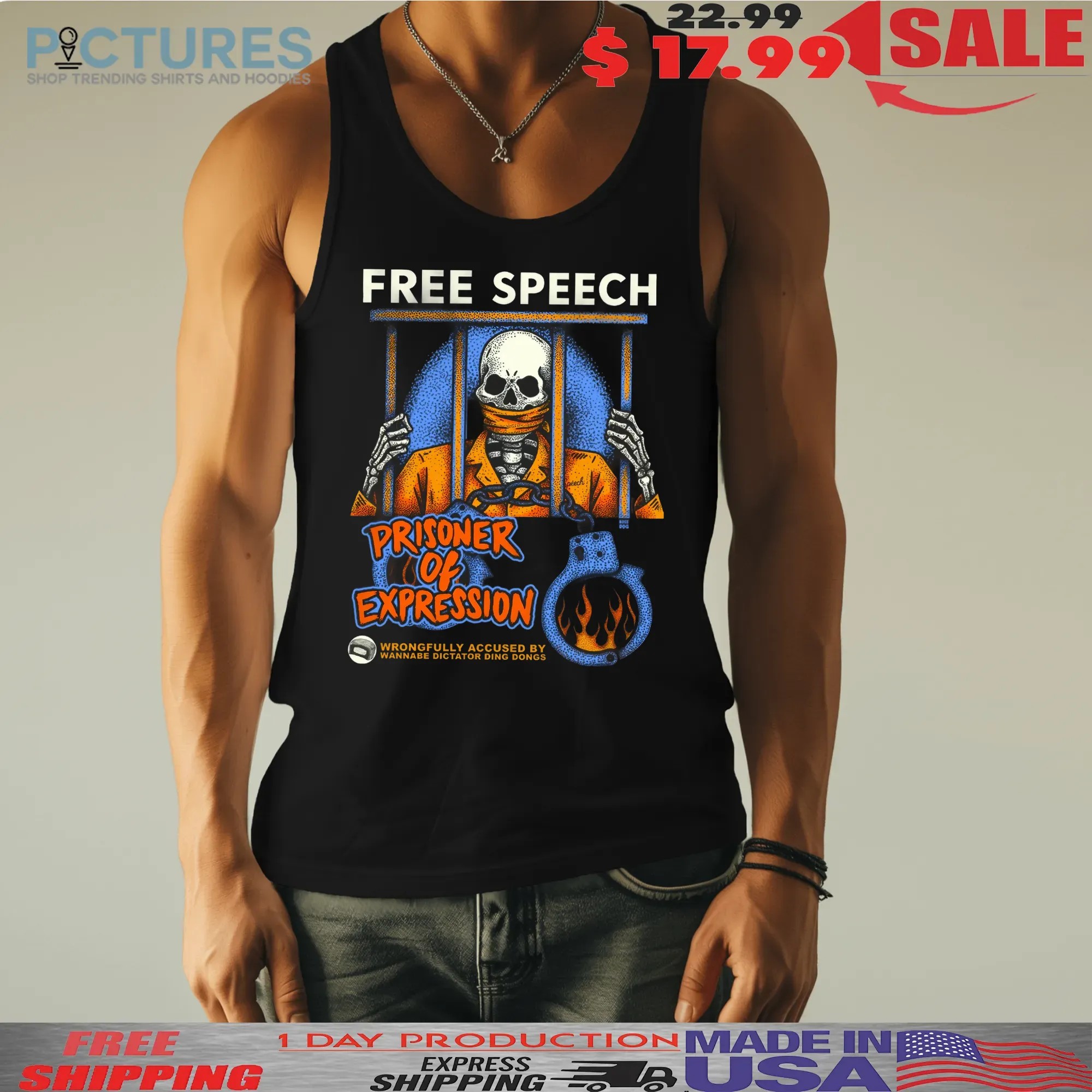 Free Speech Prisoner Of Expression Wrongfully Accused By Wannabe Dictator Ding Dongs Skeleton T Shirt