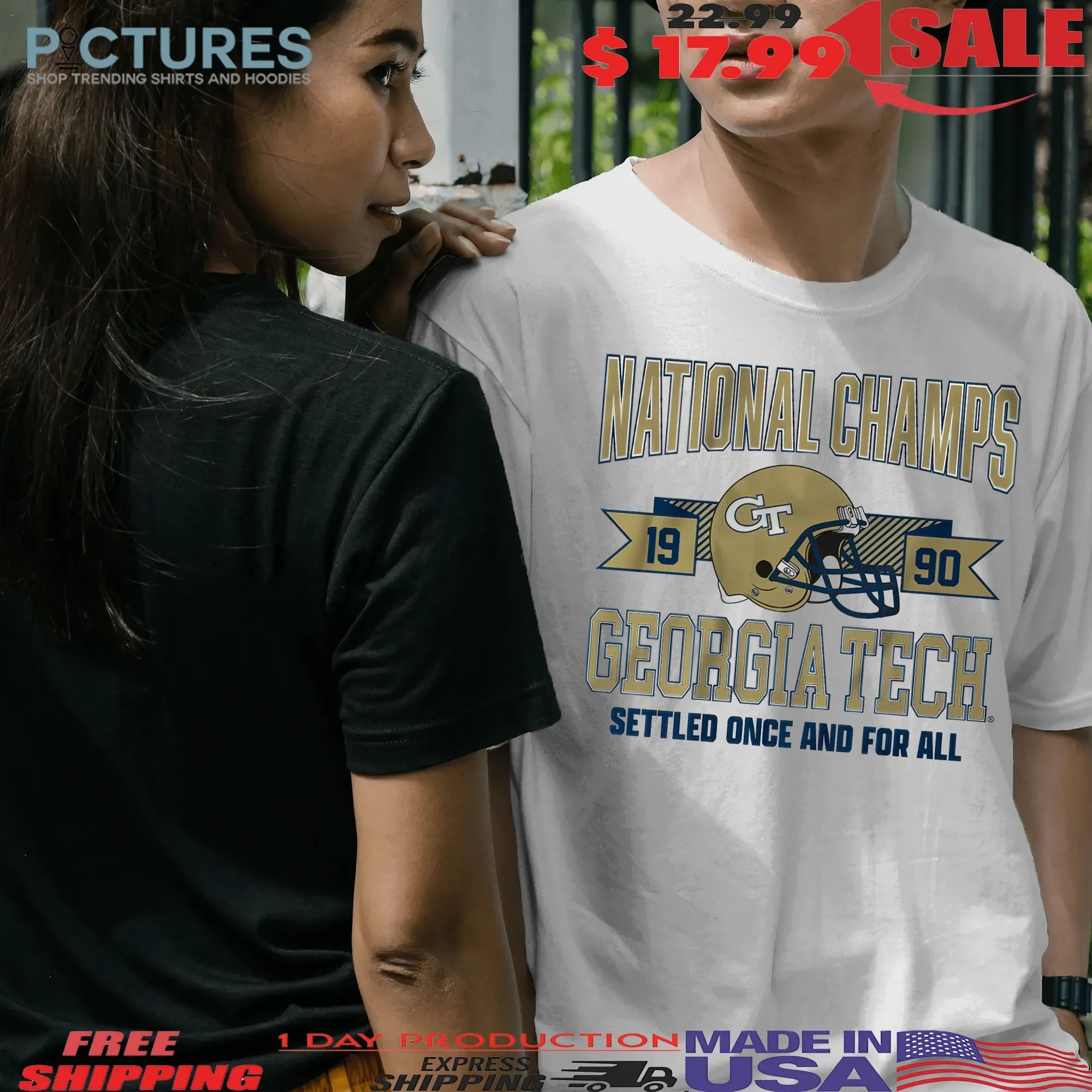 Georgia Tech Football 1990 National Champs Settled Once And For All Helmet Vintage T Shirt