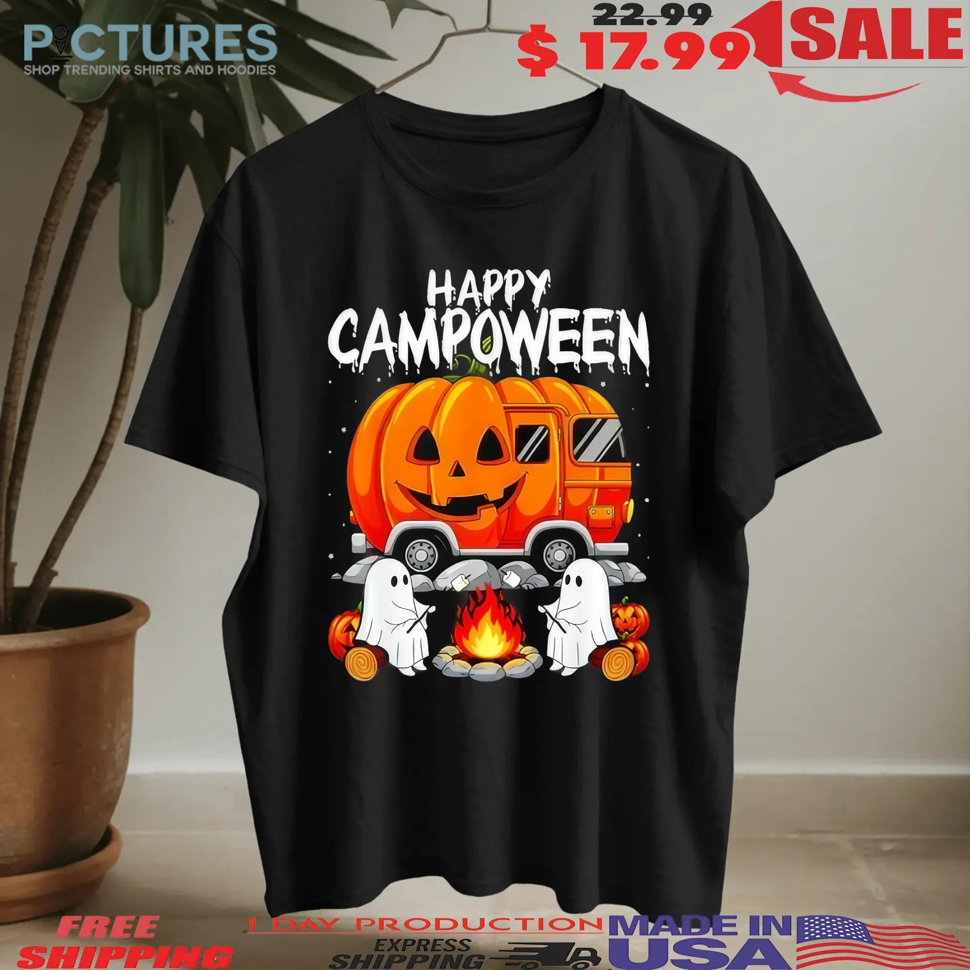 Ghost Camping Halloween Camp Life Pumpkin Car T Shirt