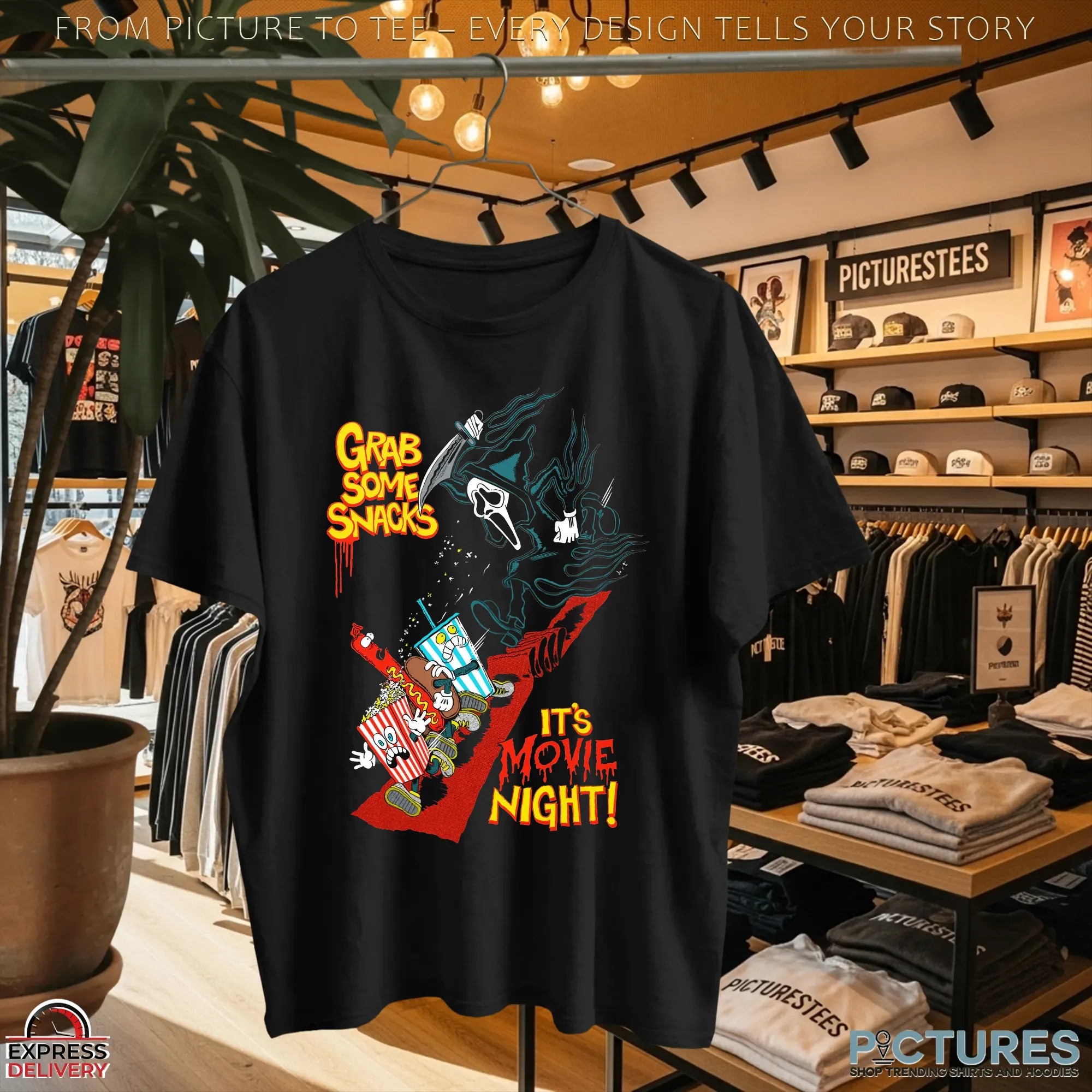 Ghost Face Grab Some Snacks It's The Movies Night Halloween T Shirt