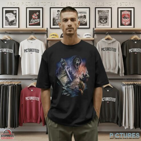 Ghost Face Nightmare City Halloween Graphic Art T Shirt