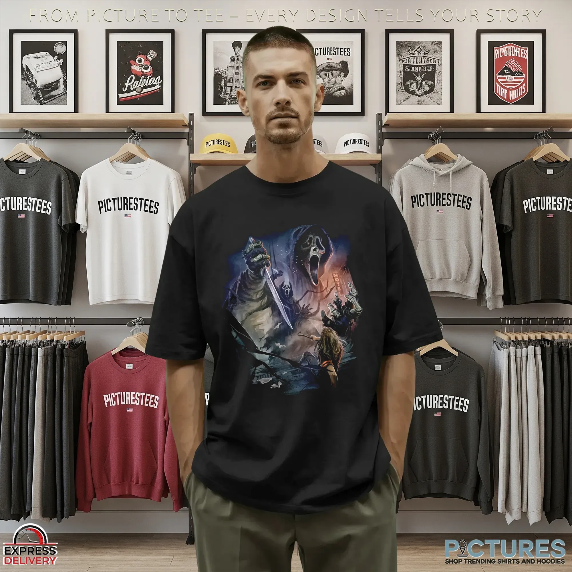 Ghost Face Nightmare City Halloween Graphic Art T Shirt