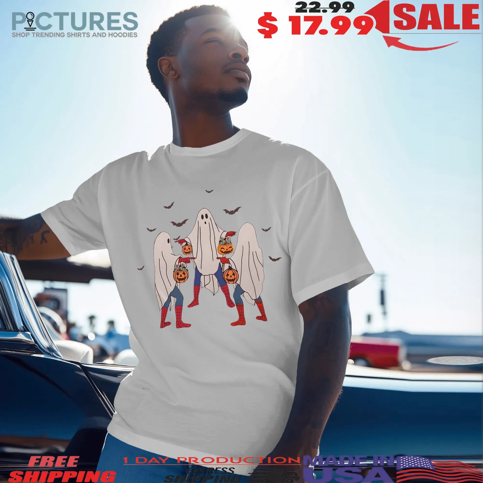 Ghost Spider-Man Pointing Trick or Treat Halloween T Shirt