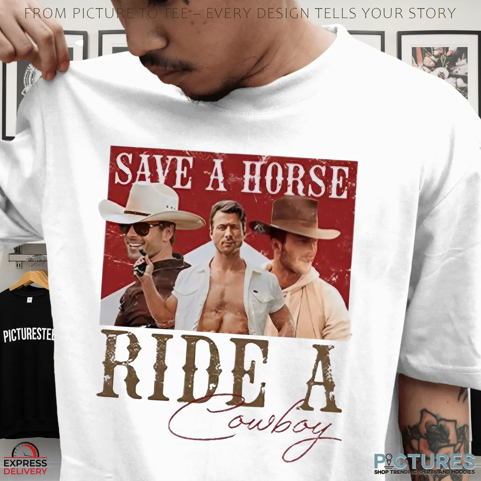 Glen Powell Save A Horse Ride A Cowboy Marlboro Parody T Shirt