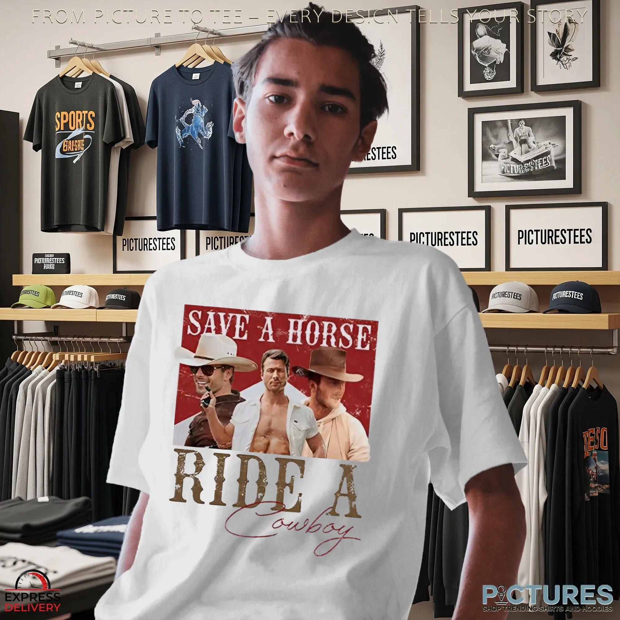 Glen Powell Save A Horse Ride A Cowboy Marlboro Parody T Shirt