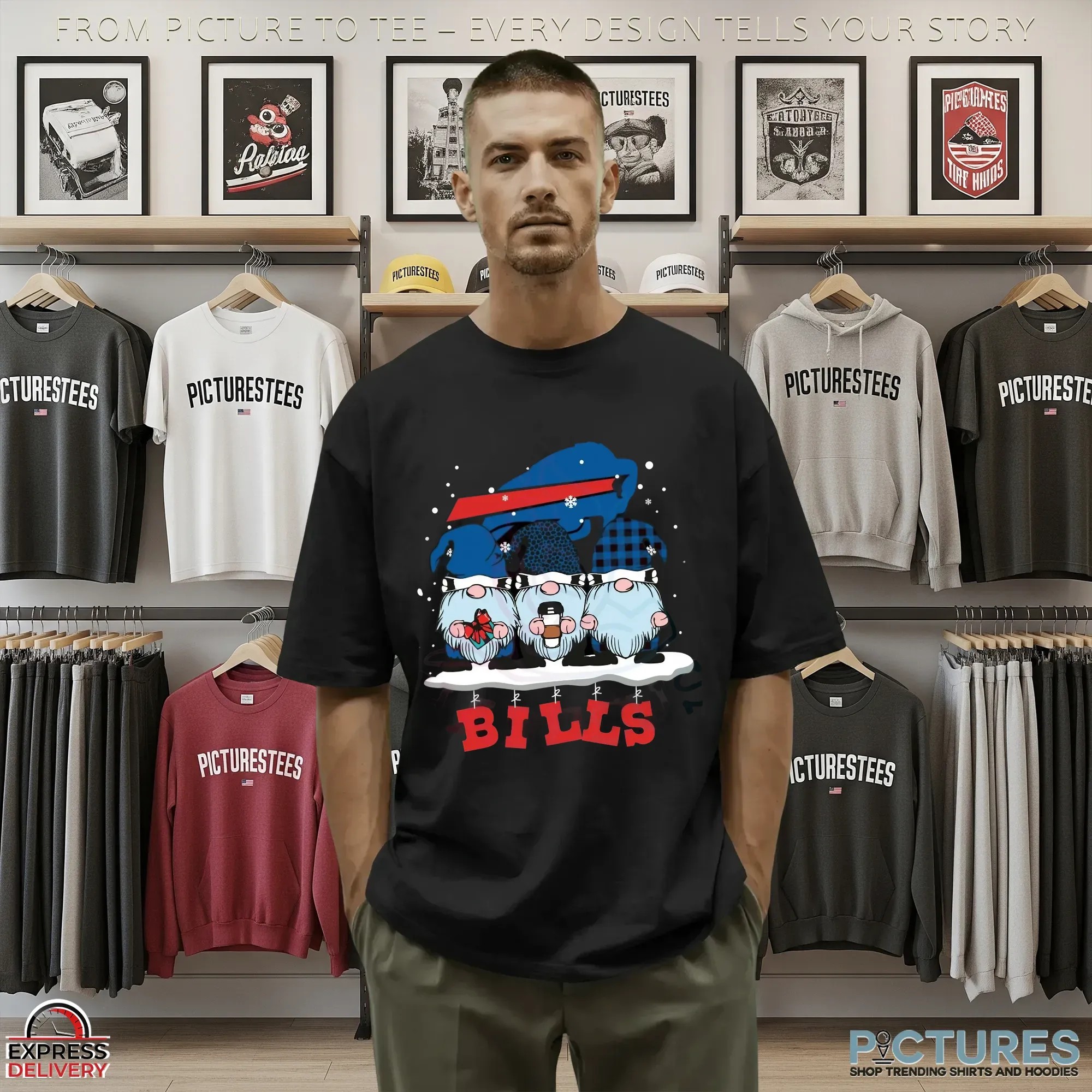Gnomes Buffalo Bills Christmas Holiday NFL Football Fan Graphic T Shirt