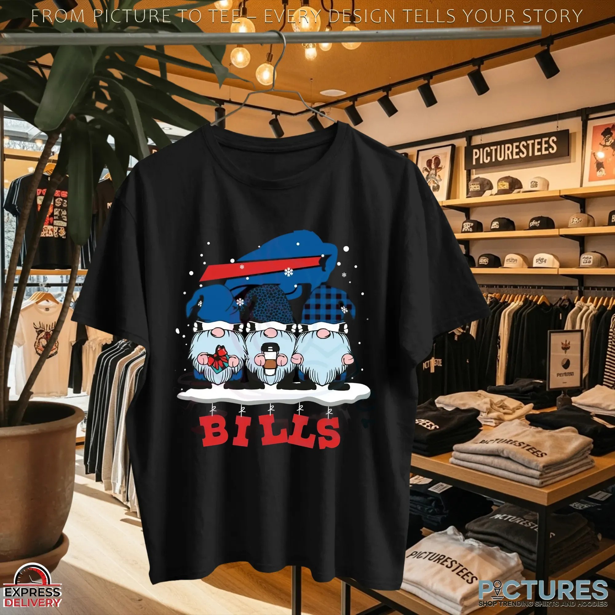 Gnomes Buffalo Bills Christmas Holiday NFL Football Fan Graphic T Shirt