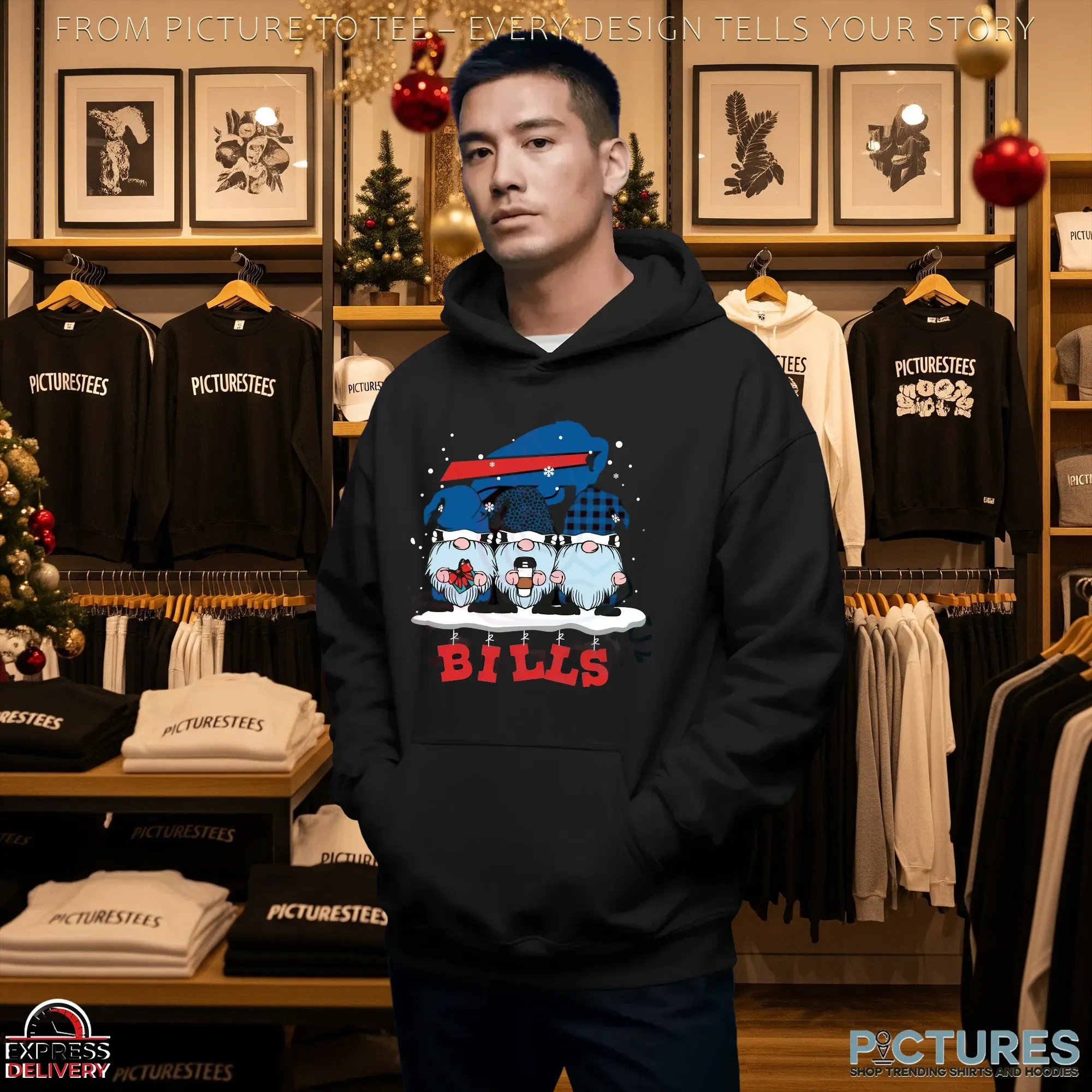 Gnomes Buffalo Bills Christmas Holiday NFL Football Fan Graphic T Shirt