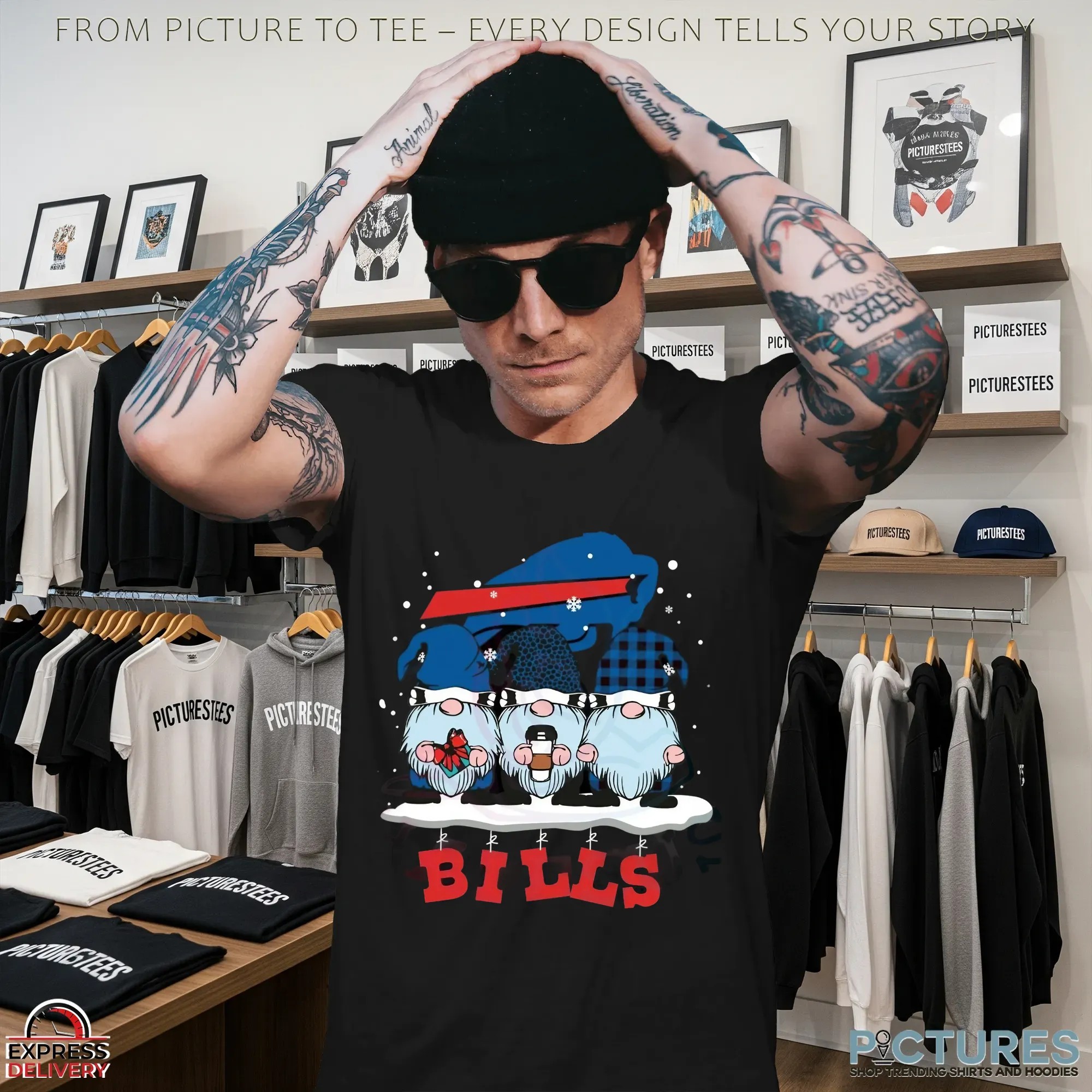 Gnomes Buffalo Bills Christmas Holiday NFL Football Fan Graphic T Shirt