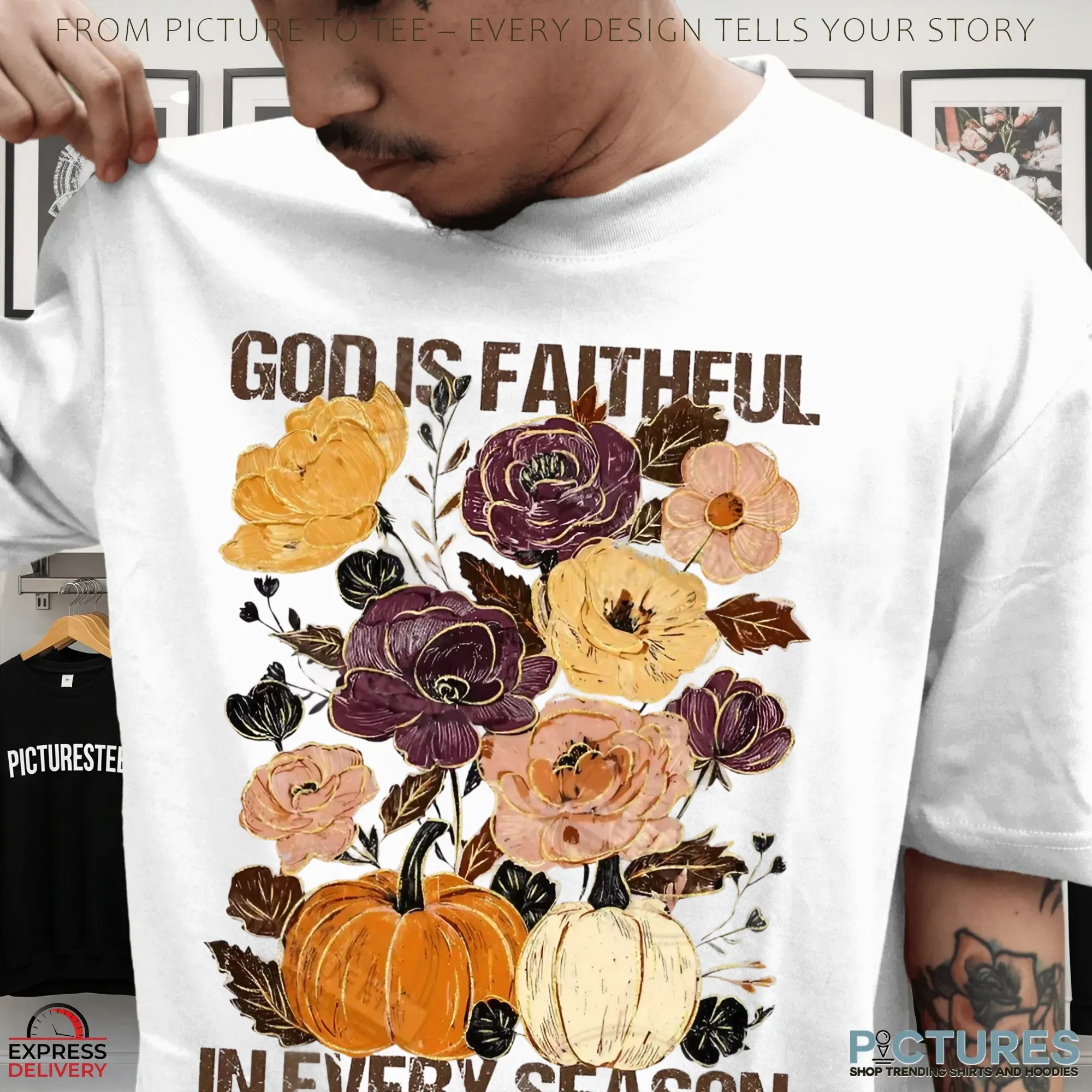 God Is Faithful In Every Season Autumn Pumpkin Floral Fall T Shirt