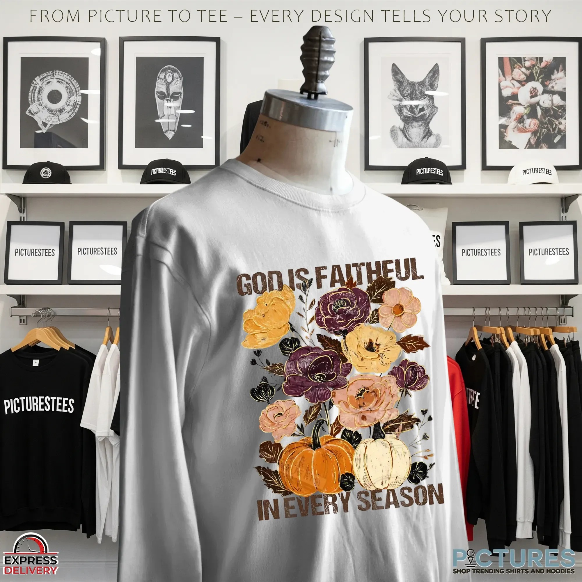God Is Faithful In Every Season Autumn Pumpkin Floral Fall T Shirt