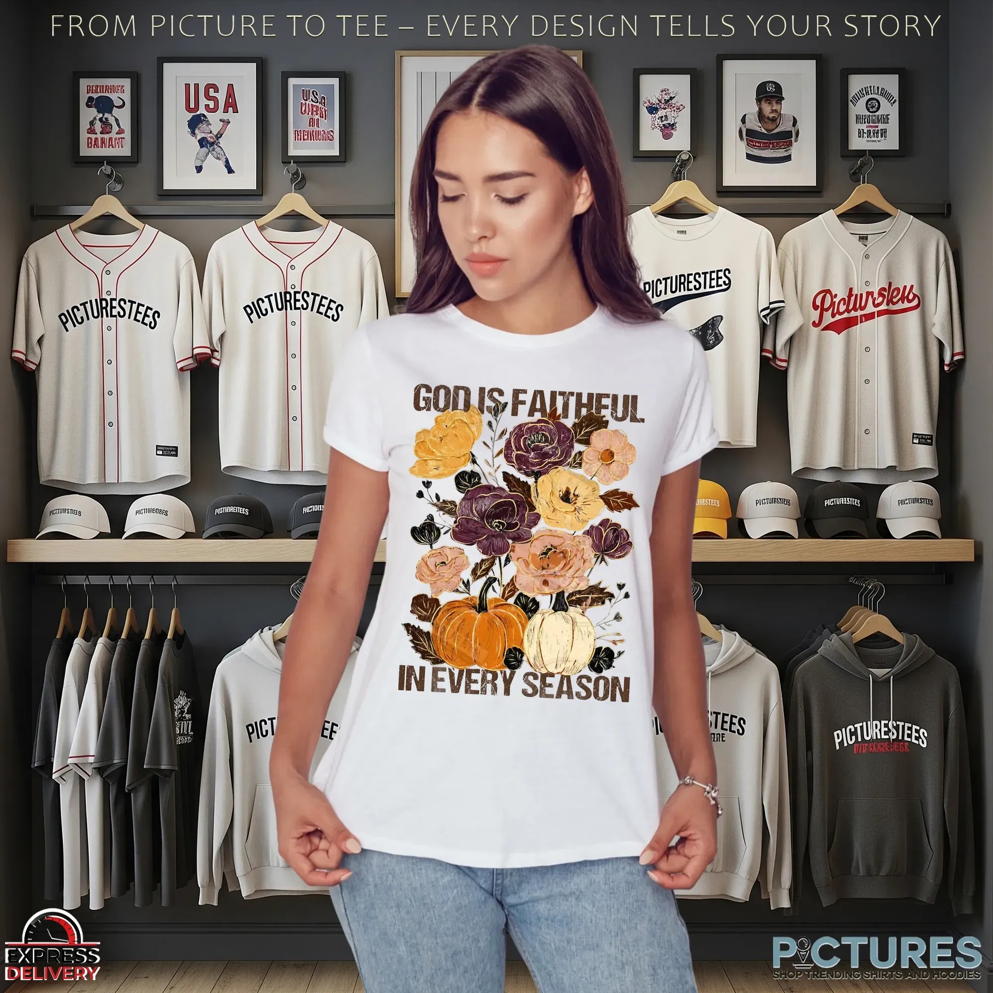 God Is Faithful In Every Season Autumn Pumpkin Floral Fall T Shirt