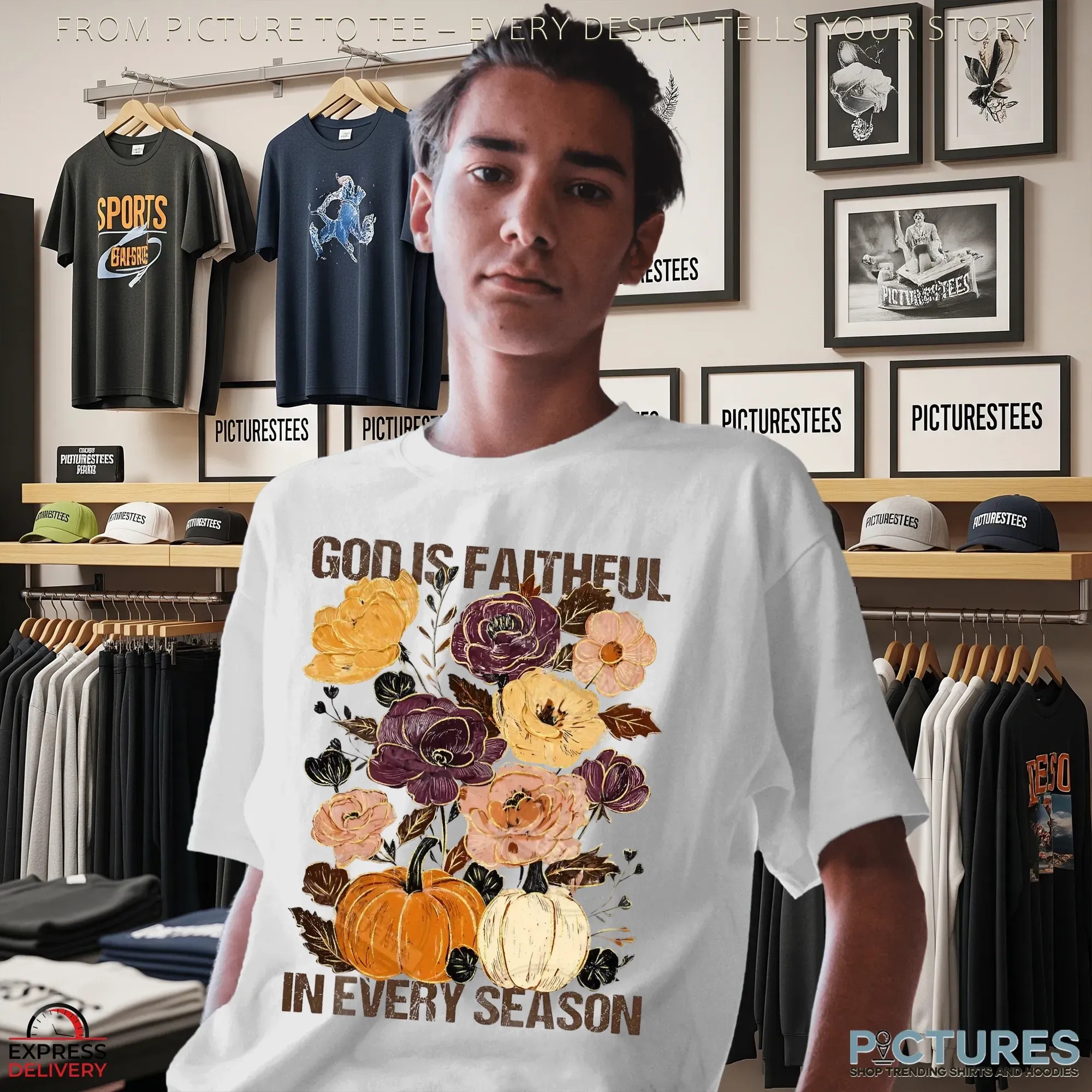 God Is Faithful In Every Season Autumn Pumpkin Floral Fall T Shirt