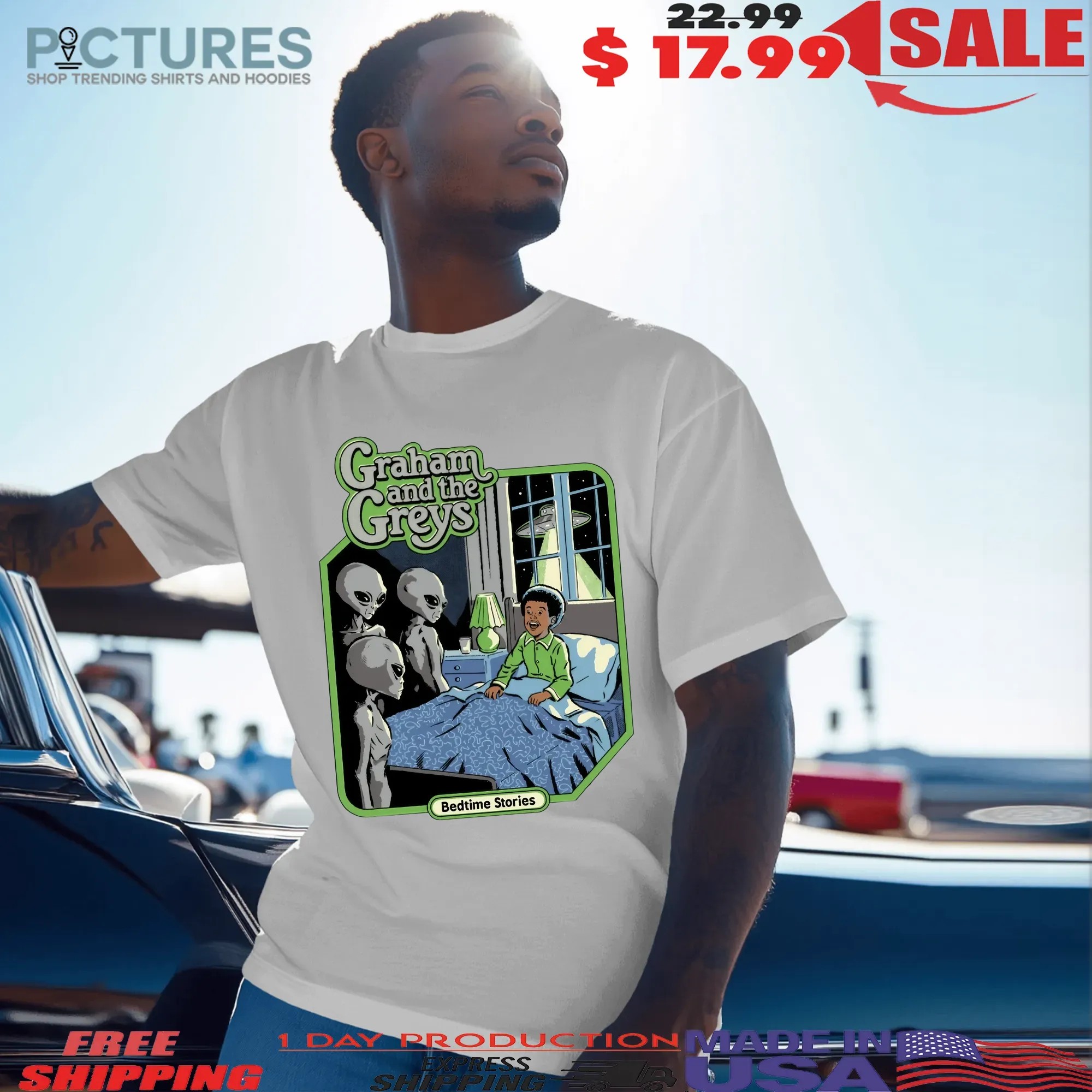Graham And The Greys Bedtime Stories Alien Ufo Halloween Graphic T Shirt