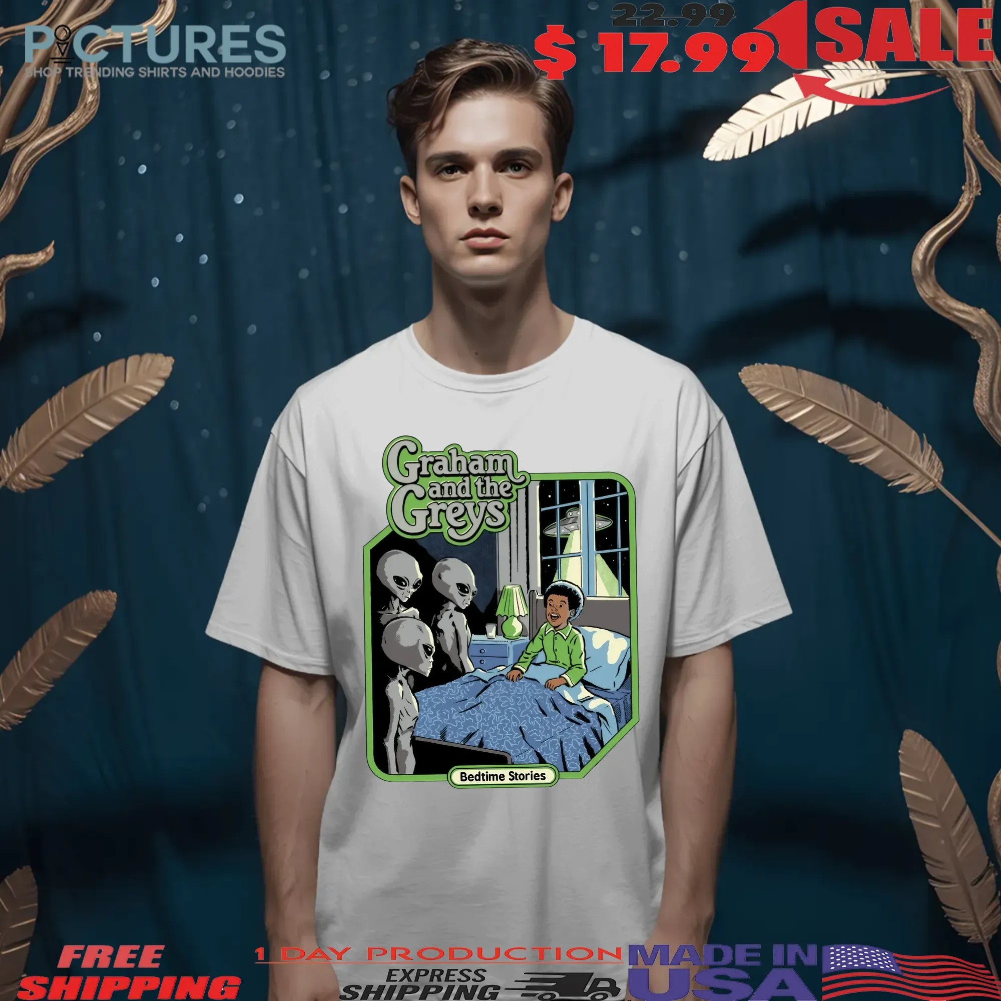 Graham And The Greys Bedtime Stories Alien Ufo Halloween Graphic T Shirt